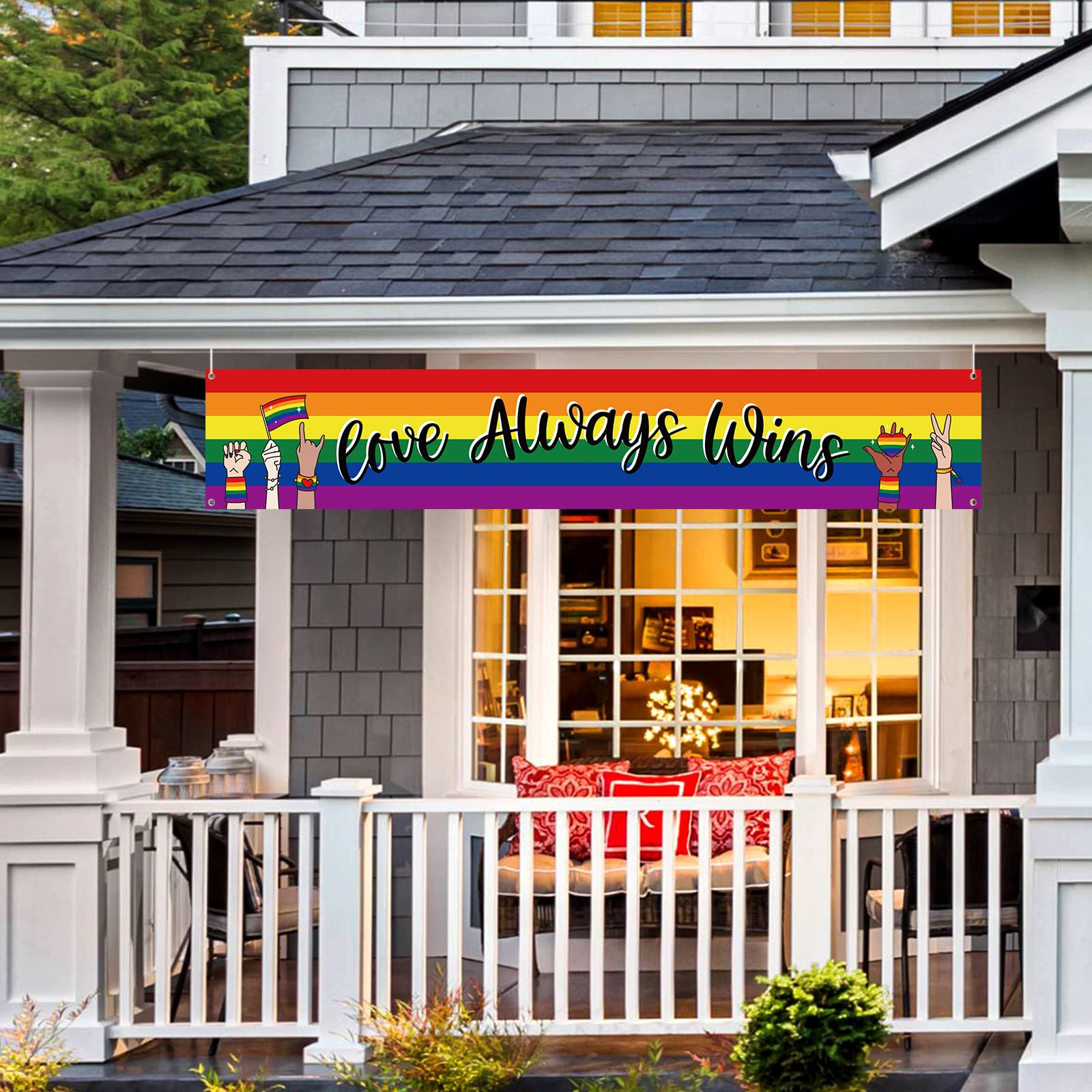 Pride Month Rainbow Banner Party Supplies – LGBT Gay Love Sign Backdrop for Outdoor Indoor Decorations, Parades, Weddings & Pride Events