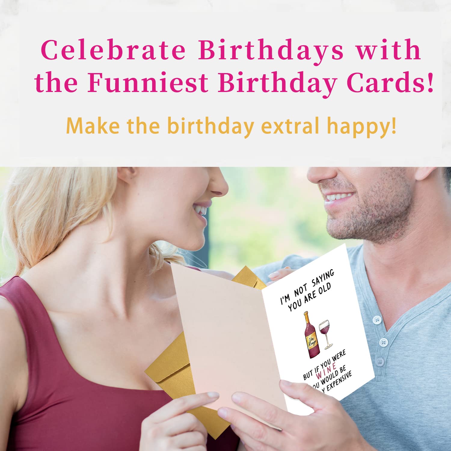 Funny Wine Birthday Cards for Men & Women - 30th 40th 50th 60th 70th Birthday Gifts for Husband Wife Boyfriend - Humorous Greeting Cards for Brother Sister Grandma Grandpa with Stickers & Envelopes - Perfect for Wine Lovers' Celebrations & Party Favors