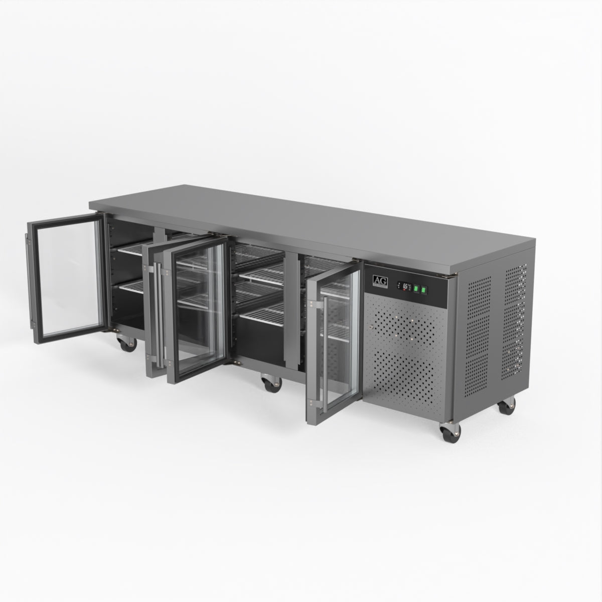 Commercial Refrigerator AG 4 Glass Door Worktop Fridge GNX4100TNG - Under Counter Freezer for Restaurants, Bars, and Cafes - Perfect for Food Storage and Beverage Cooling