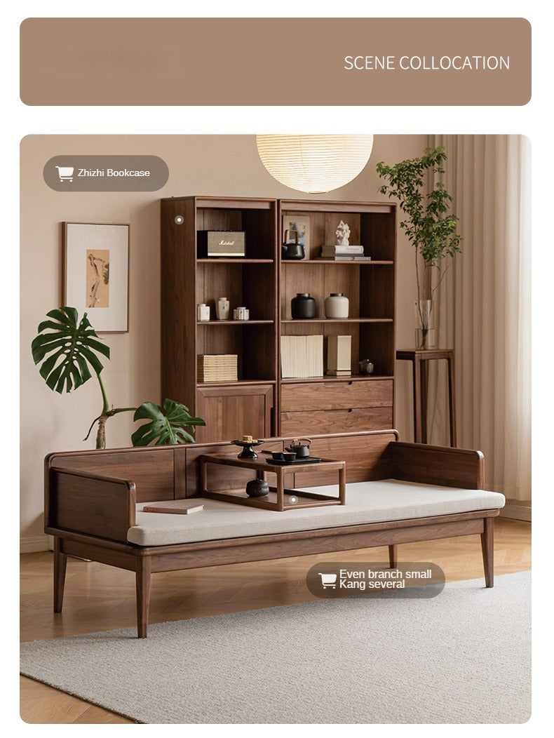 Premium Solid Wood Bed Frame - Black Walnut & Oak - Modern Chinese Style Bedroom Furniture for Master Bedroom or Guest Room