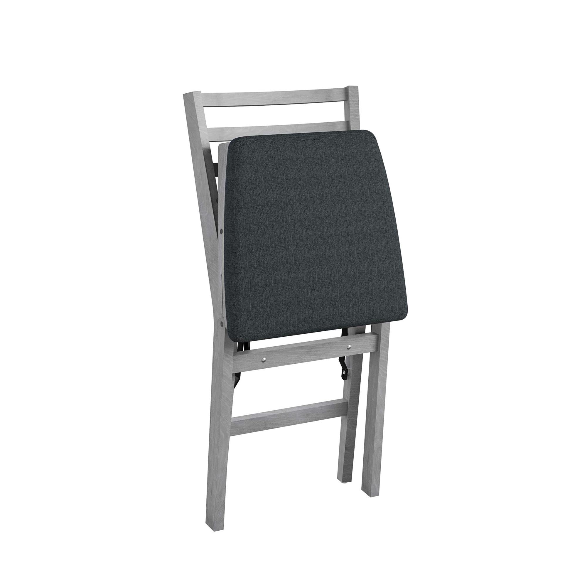 COSCO Contoured Back Wood Folding Chairs with Fabric Seat, Gray Wash - Set of 2 - Perfect for Outdoor Picnics, Camping, and Home Events