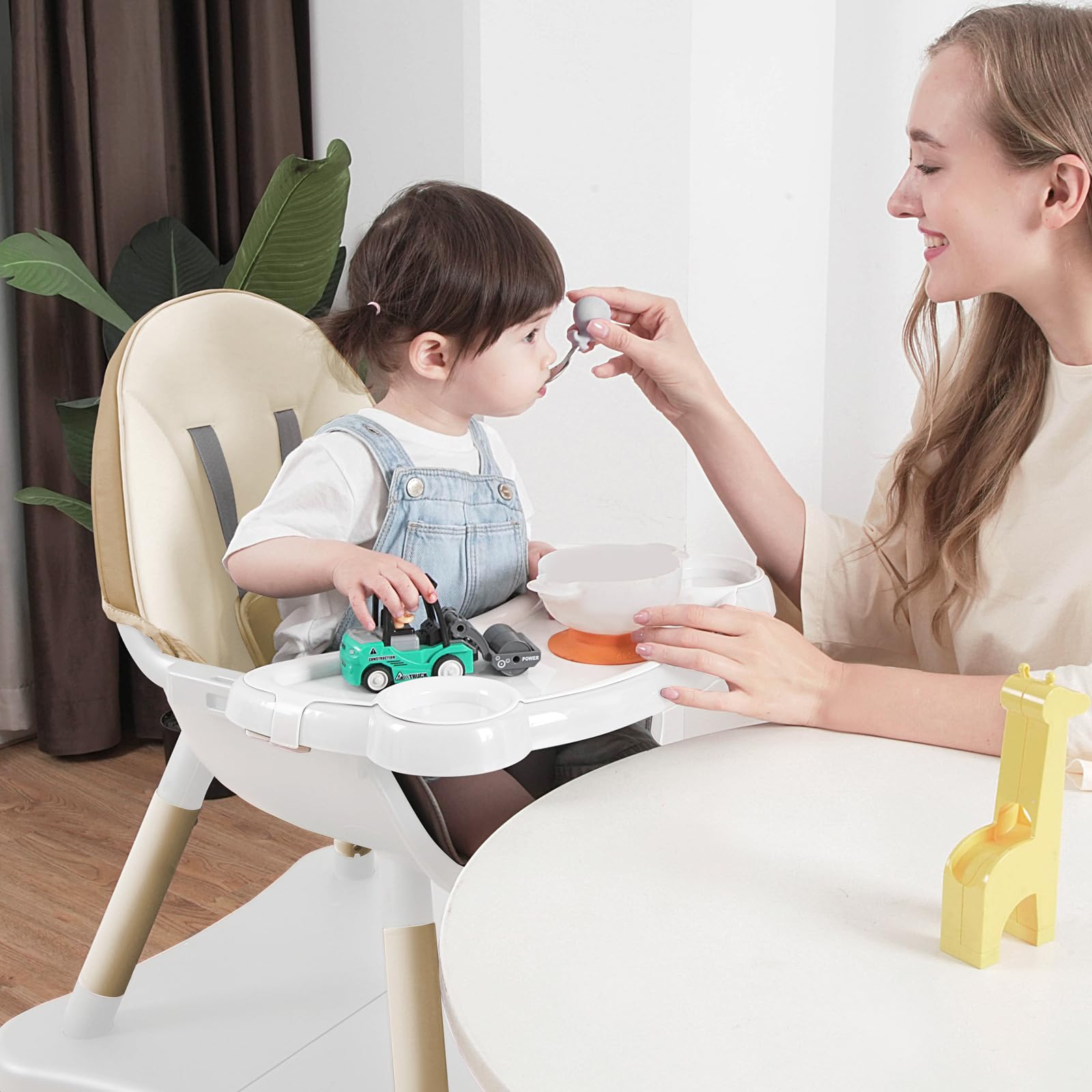 Gofirst 6-in-1 Convertible Baby High Chair with 5-Point Harness - Adjustable Toddler Booster Seat, Feeding Chair & Table Set - 4-Position Removable Tray & PU Cushion - Perfect for Dining, Weaning & Playtime at Home