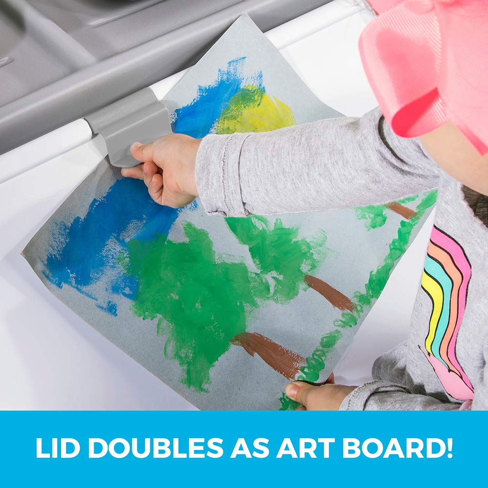 Step2 2-in-1 Toy Box & Art Easel - Durable Plastic Kids Toy Storage Organizer with Art Lid & Chest - Gray Toy Bin for Toddlers 2+ Years - Perfect for Playroom, Nursery & Preschool Classroom Organization
