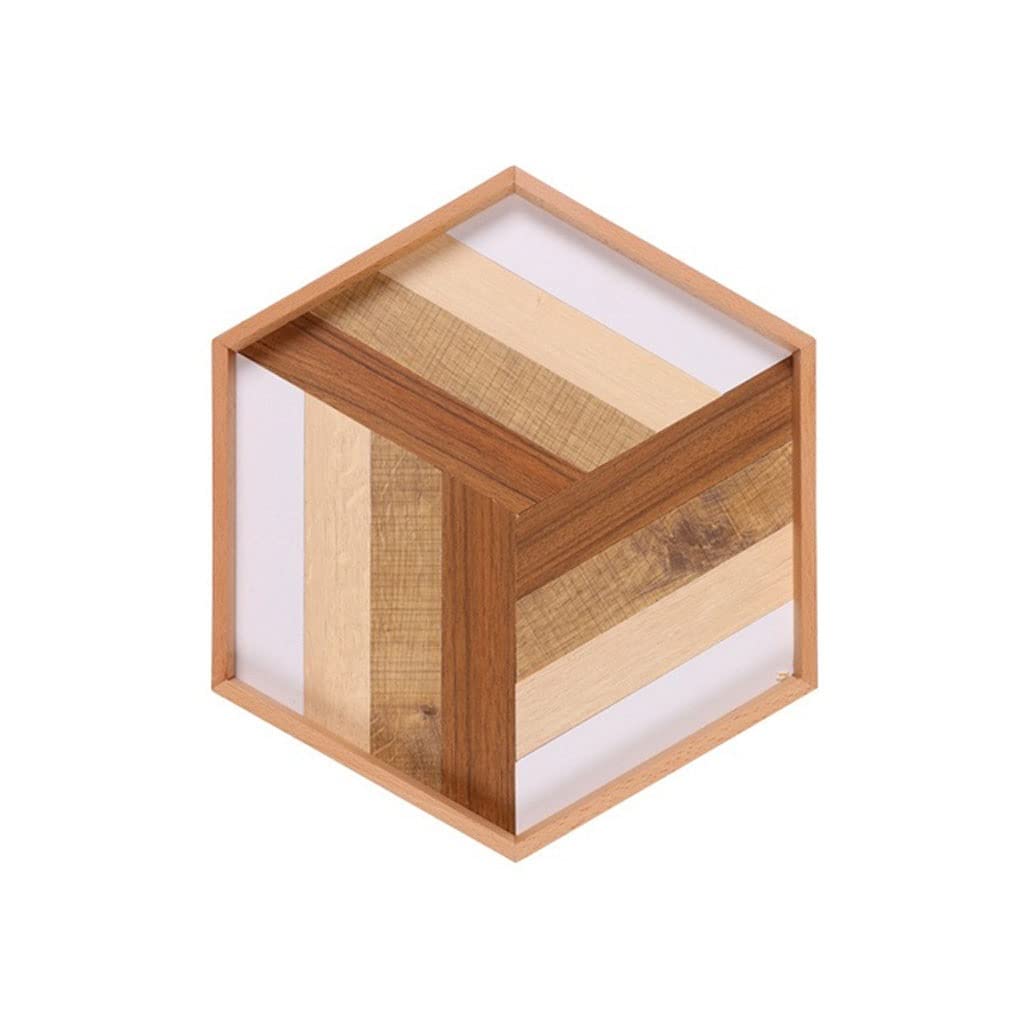 Hexagonal Wooden Breakfast Tray - Multifunctional Wood Serving Tray for Coffee, Desserts, Baking & Kitchen Storage | Perfect for Brunch, Afternoon Tea & Food Display (Color A, One Size)