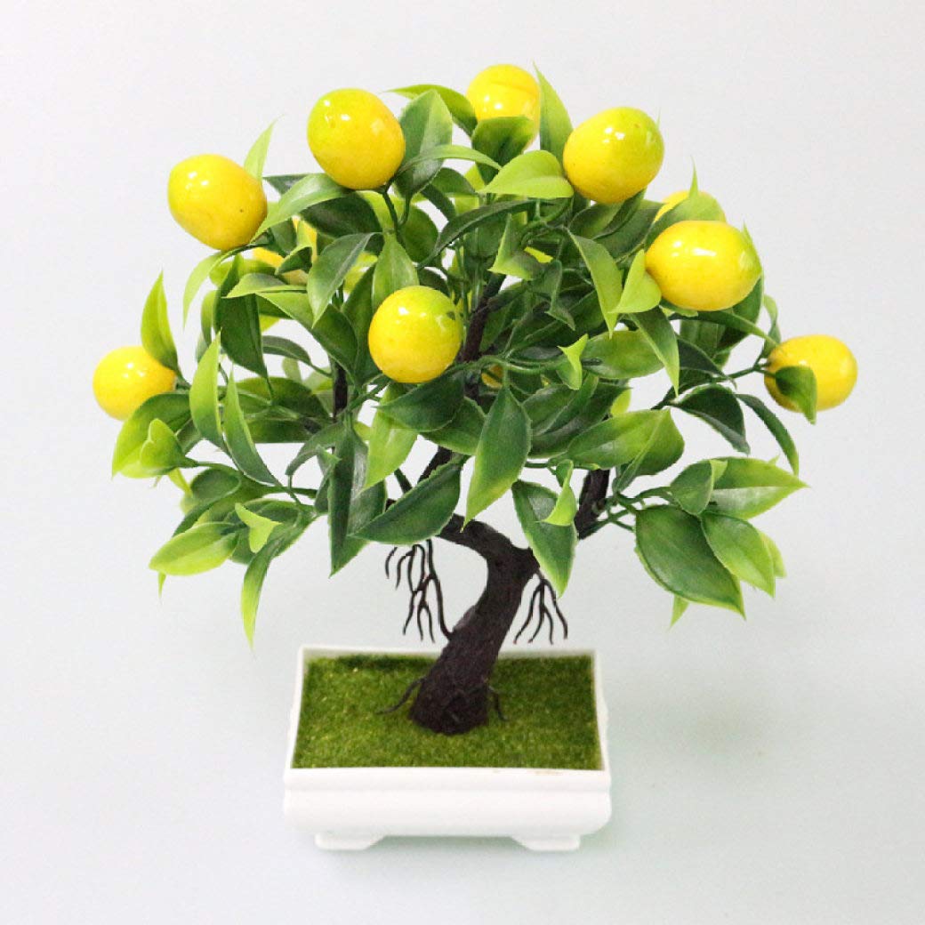 LUCACO Artificial Bonsai Tree with Yellow Foam Fruits in Plastic Pot - Realistic Fake Fruit Tree for Home, Office, Tabletop, Party & Outdoor Decor | Perfect for Living Room Centerpiece, Wedding Decorations and Garden Ornament
