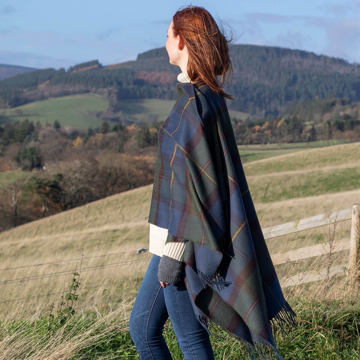 Alice MacLeod of Harris Antique Tartan Lambswool Serape Wrap - Vintage Scottish Wool Shawl for Women - Perfect for Fall Fashion, Cozy Evenings & Highland Outfits