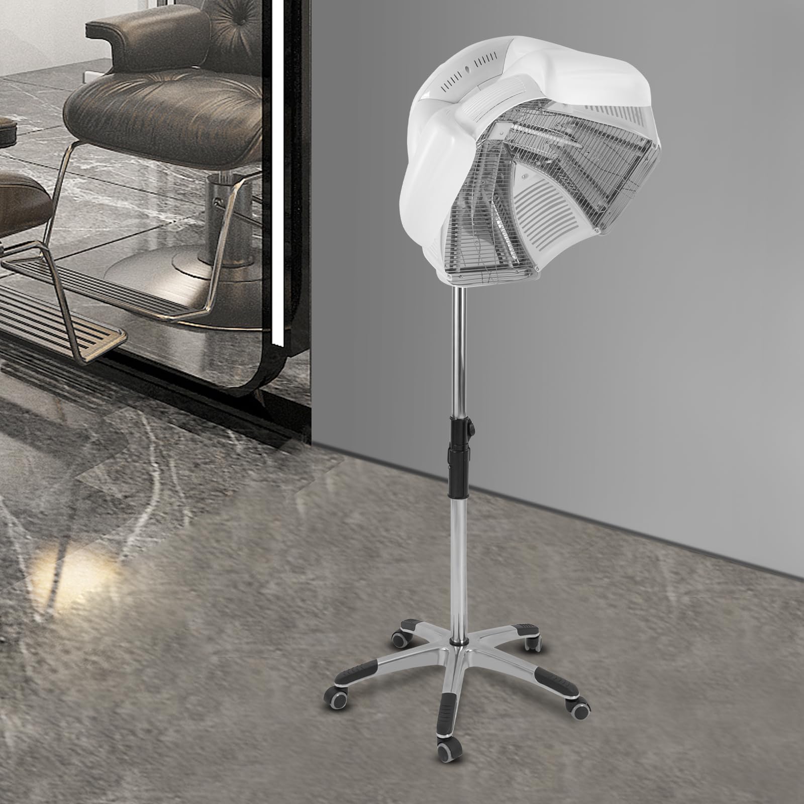 Professional 1800W Hooded Hair Dryer with Steamer - 4 Speed Adjustable, 0-60 Min Timer & LCD Panel - Rolling Floor Stand Base for Salon, Spa & Home Use - Perfect for Deep Conditioning & Hair Treatments (White)