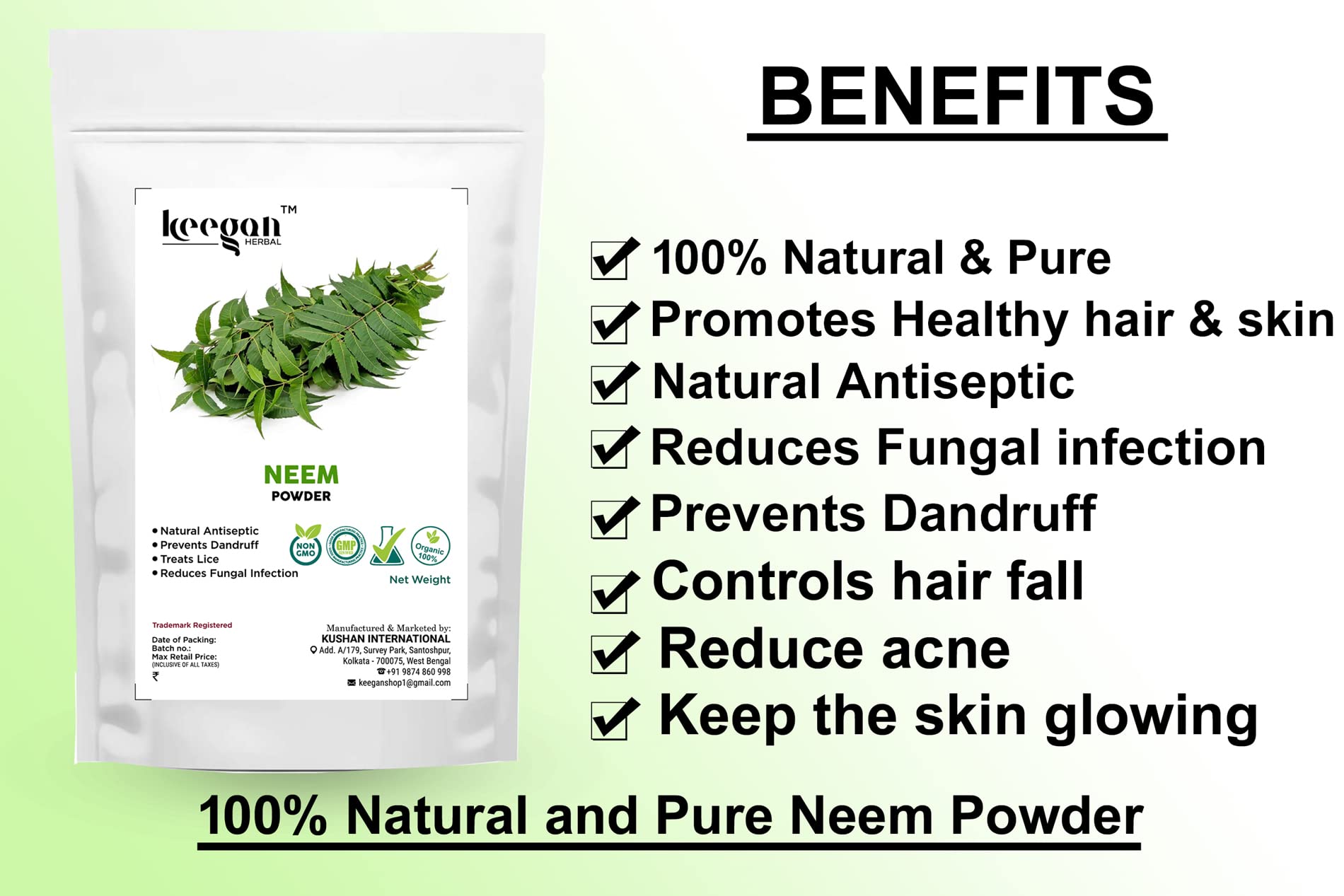Keegan Herbal Natural & Pure Multani Mitti Powder, Neem Powder, Sandalwood Powder - 100gm Pouch Each | Organic Face Mask & Skin Care for Glowing Complexion