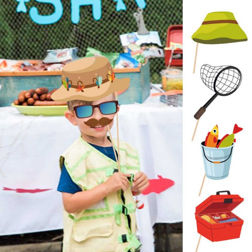 25-Piece Gone Fishing Photo Booth Props Kit - Fishing Rod, Hat, Vest, Crab & More - Perfect for Fishing Themed Parties, Baby Showers & Birthday Decorations