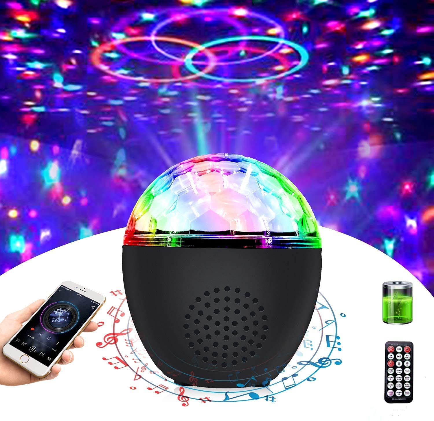 Portable Bluetooth Disco Ball with Remote Control - Sound Activated DJ Strobe Light for Dance Parties, Birthday Celebrations & Room Decor | Perfect for Christmas, Nightclubs, Home Parties & Events