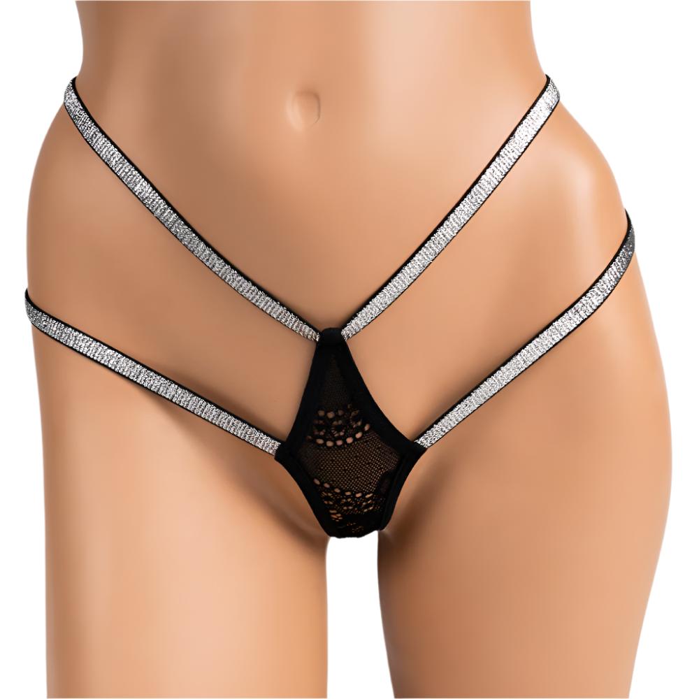 JSY Shimmer Dual Strap Sheer Lace Thong Panties - Sexy Women's Underwear for Date Night & Special Occasions