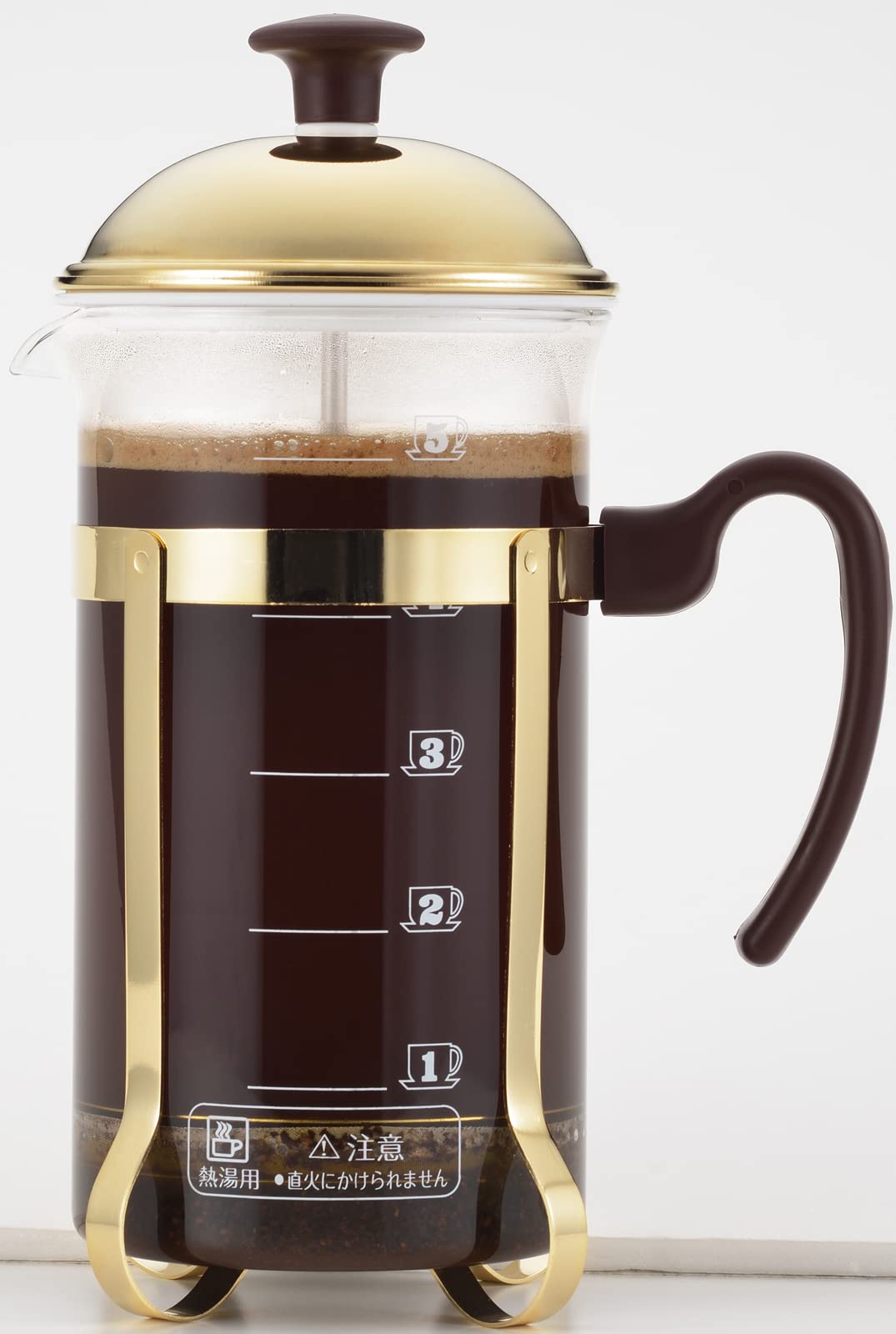 Yoshikawa SJ3306 25.4 oz (750ml) Glass French Press Coffee Maker & Tea Infuser - 5 Cup Capacity with Measurement Marks, Premium Japanese Design in Mocha Brown - Perfect for Home, Office or Camping Brewing