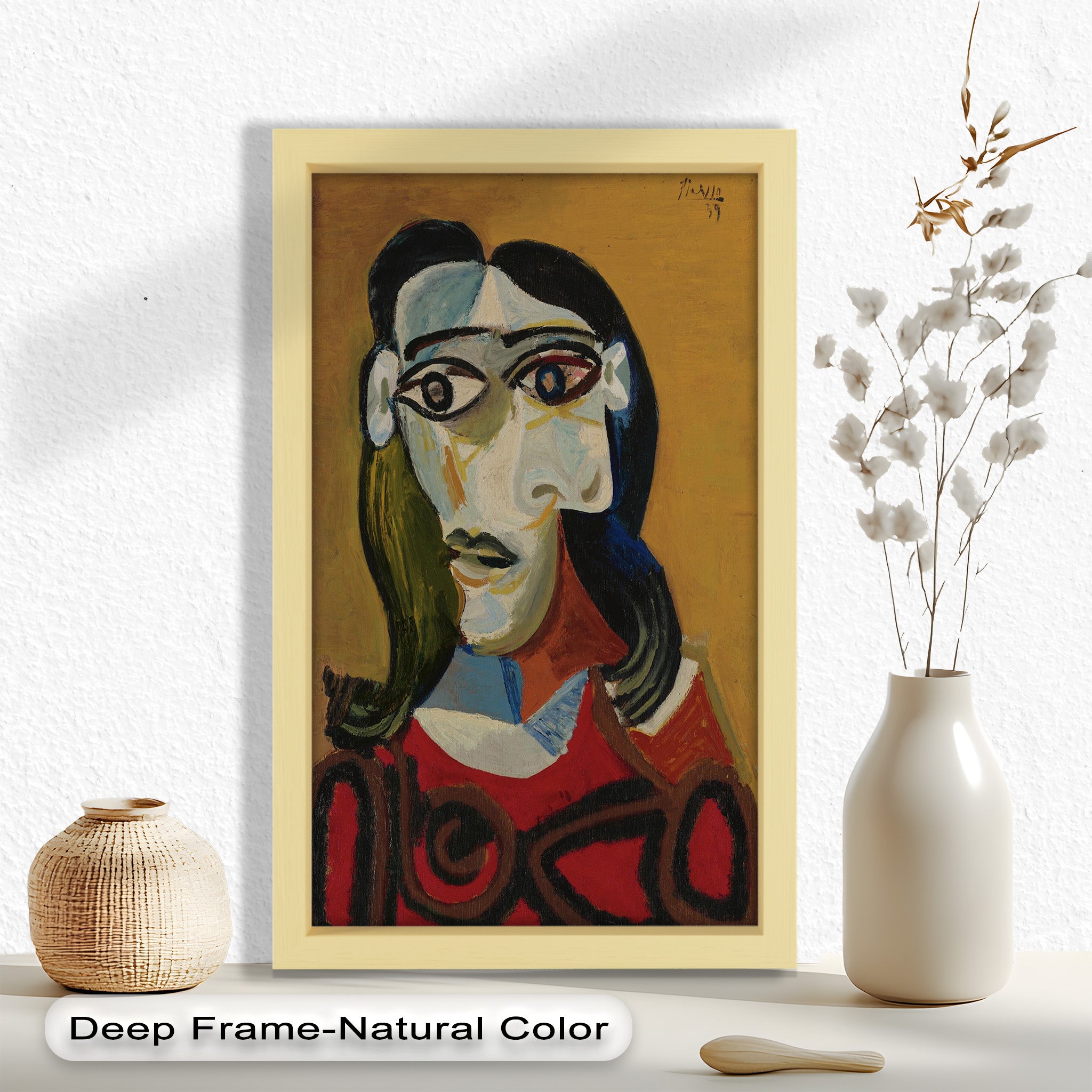 Abstract Portrait with Red Garment - Picasso Style Oil Painting Reproduction - Wall Art for Living Room, Bedroom & Office Decor