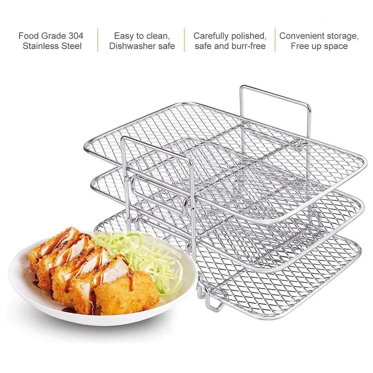 Ninja Air Fryer Accessories - 304 Stainless Steel Multi-Layer Cooking Rack for Baking, Roasting & Grilling | Fits Oven & Microwave | Perfect for Chicken Wings, Vegetables & Toast (Includes Small Tripod)