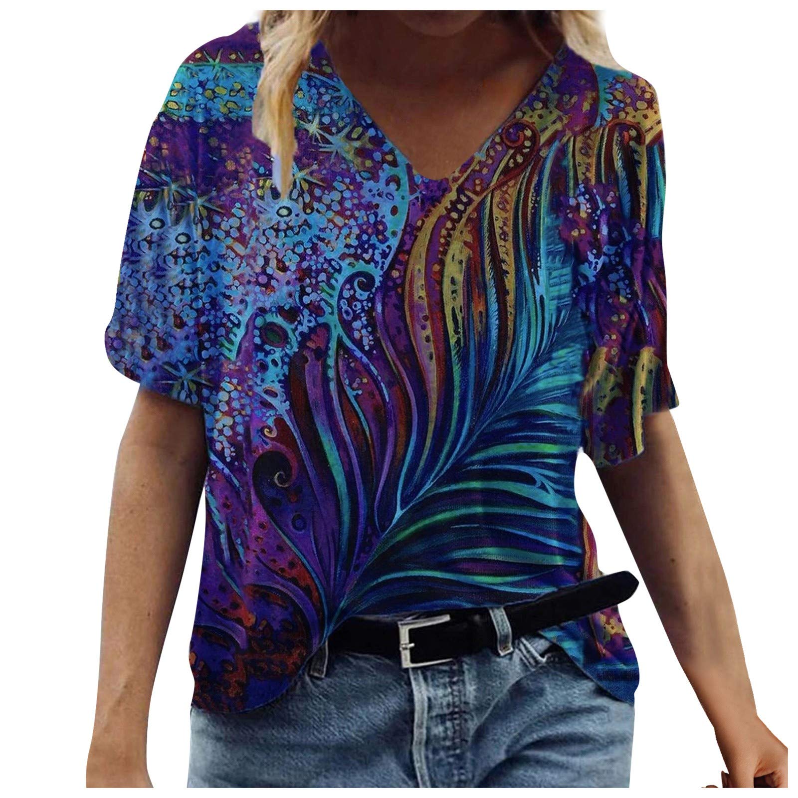 Stylish Women's Summer Cold Shoulder Tops - Sexy Mesh Panel 3/4 Bell Sleeve Tee Shirts, Loose Fit Blouse for Casual Wear, Date Night & Beach Outfits