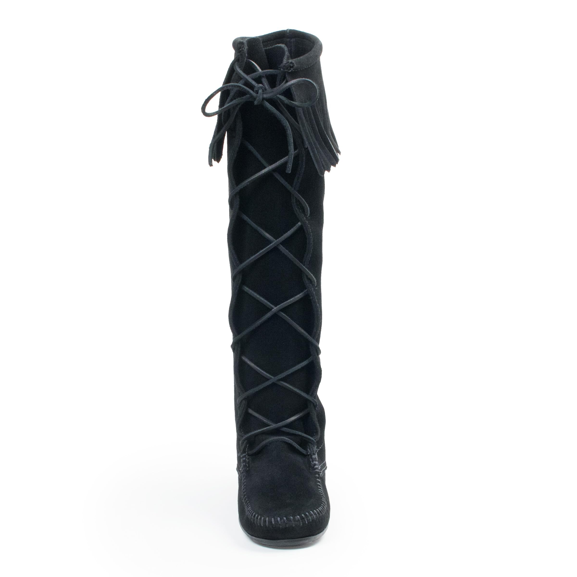 Minnetonka Women's Front Lace Knee High Boots - Genuine Leather Western Cowgirl Boots for Women | Perfect for Country Music Festivals & Fall Fashion