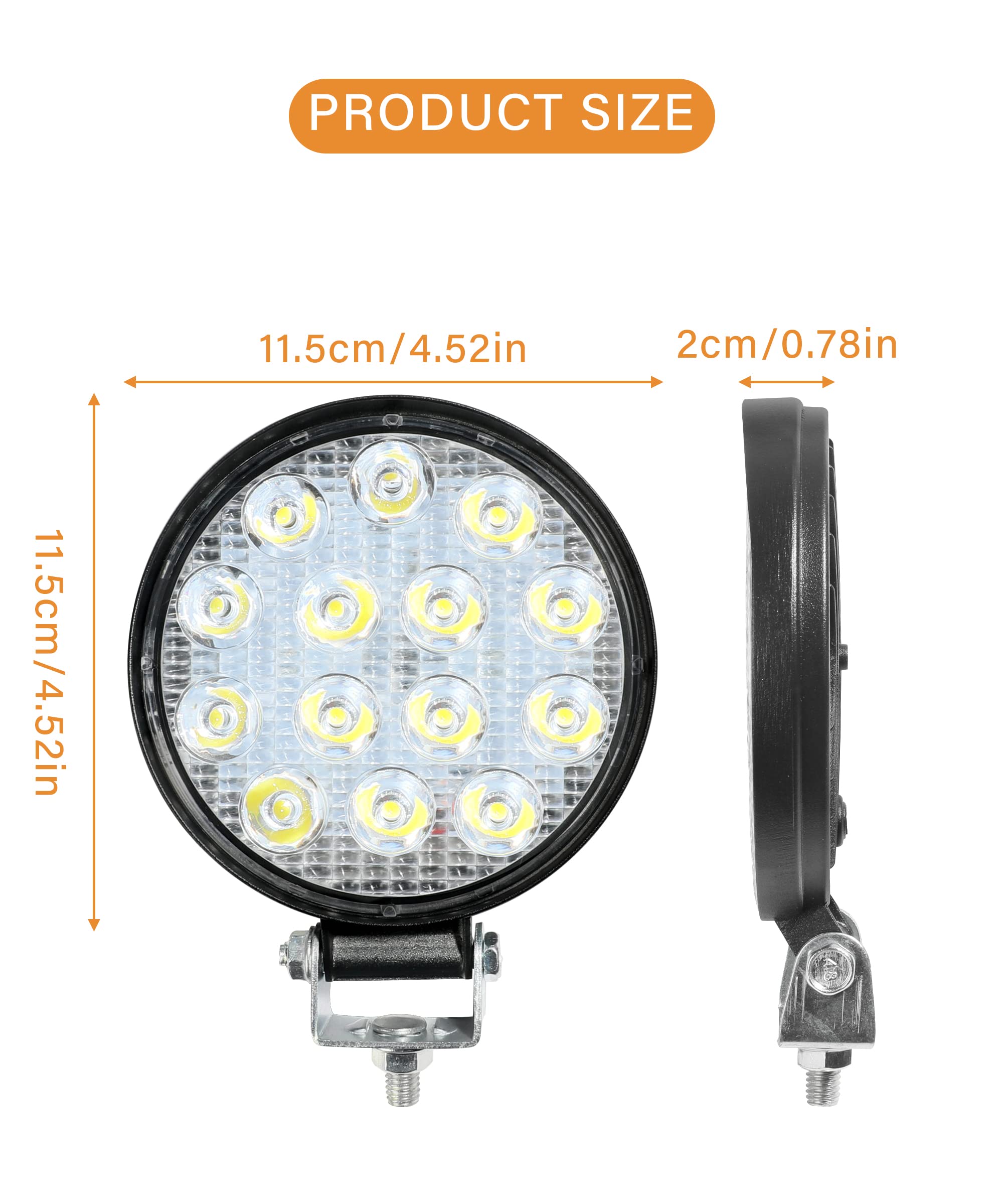 2PCS 4.5 Inch Round LED Offroad Lights - 42W Waterproof Spot & Flood Light Bar for Trucks, ATV, UTV, Jeep - Durable Bumper Work Light for Off-Roading, Fog, Hunting & Camping