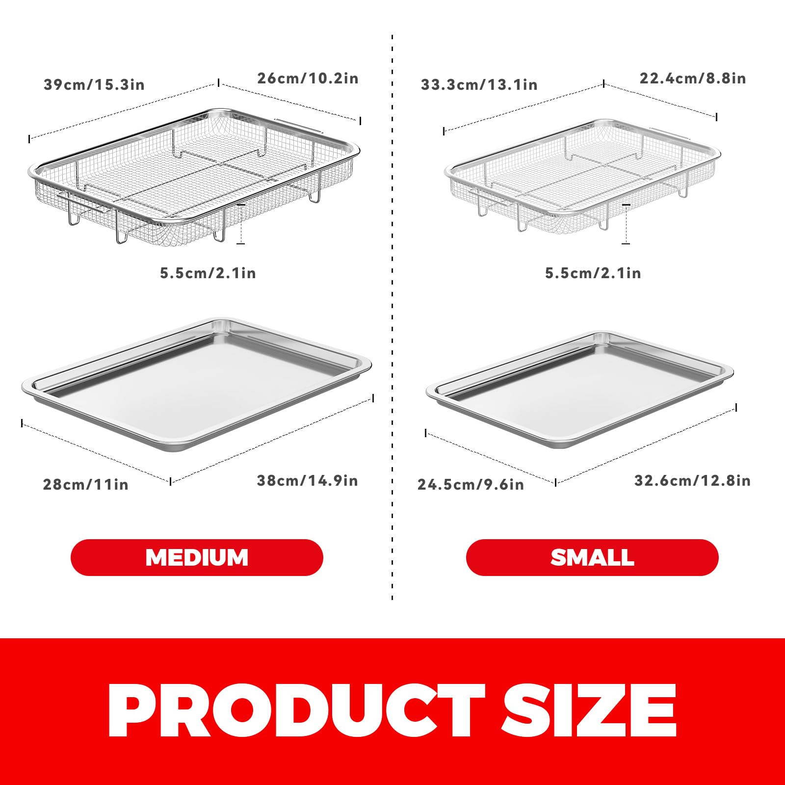 Stainless Steel Air Fryer Basket & Baking Tray Set for Oven - 2.8