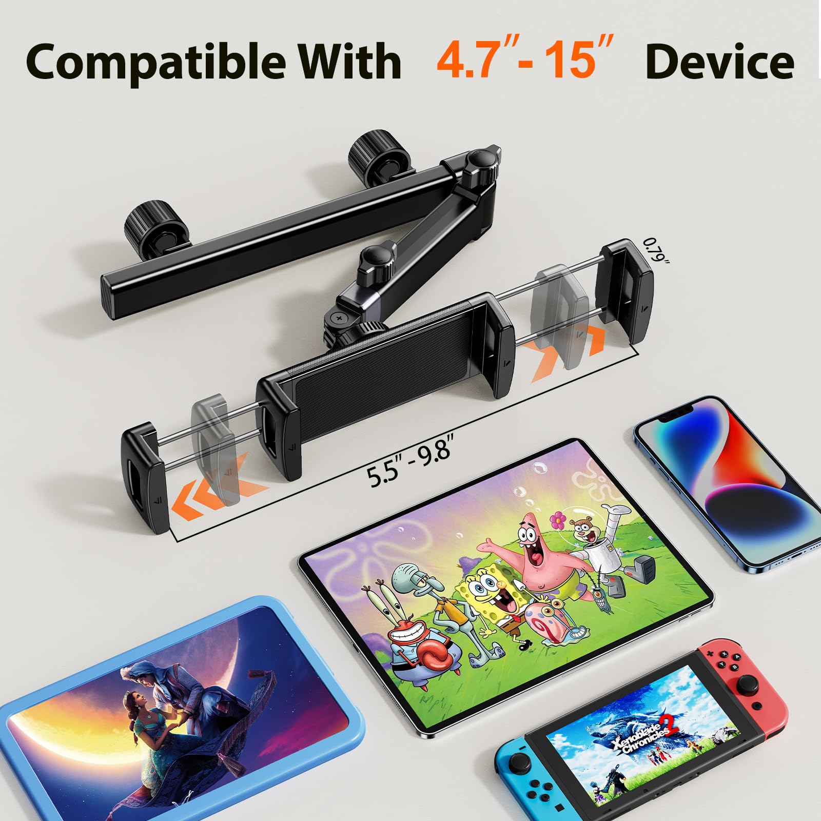 Car Tablet Holder - Aluminum Biaxial Extension Arm iPad Mount for Back Seat | Compatible with iPad Mini/Pro 12.9/10th/9th Gen | Secure Kids Entertainment & Hands-Free Navigation