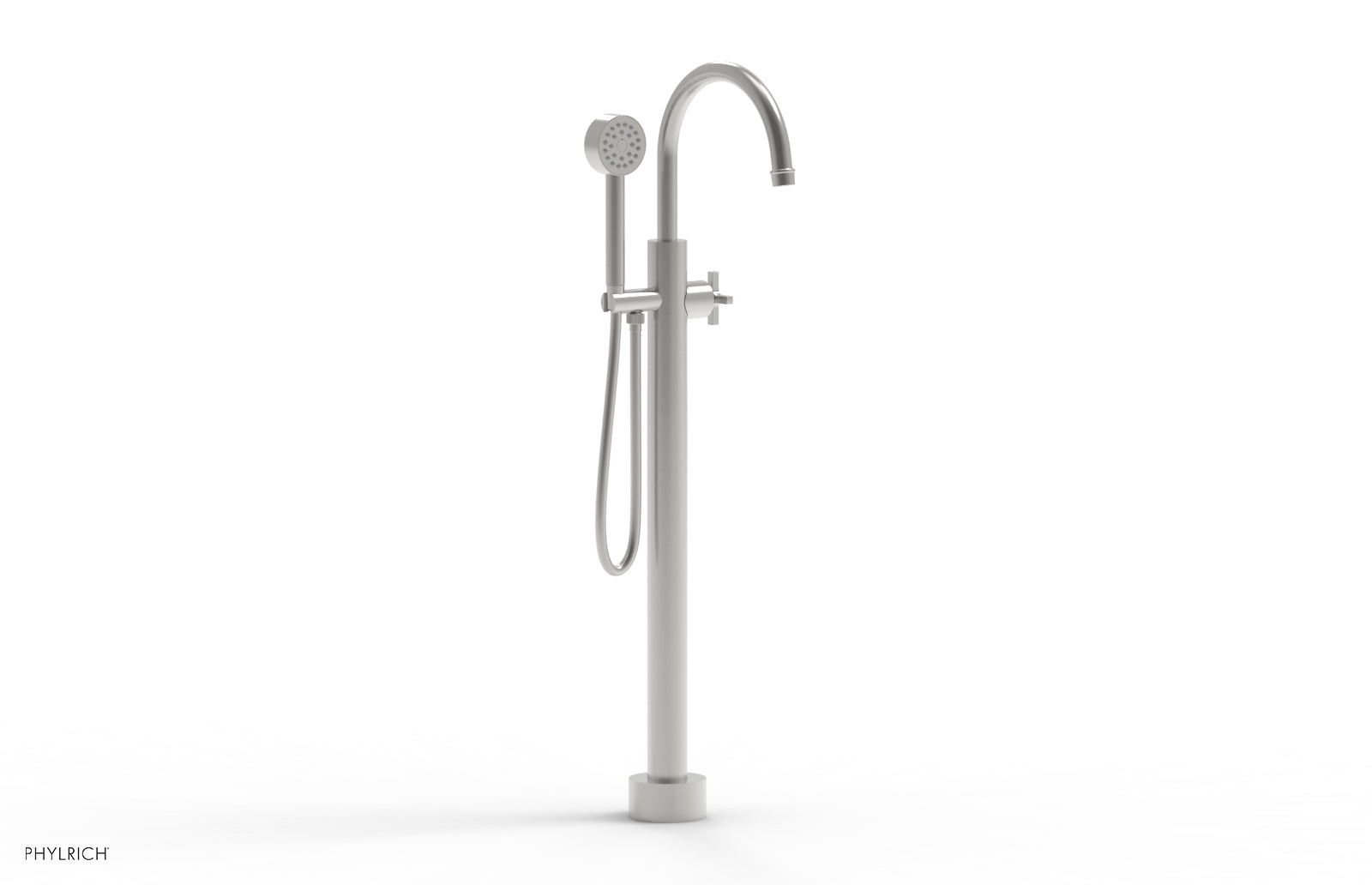 HEX MODERN Tall Floor Mount Tub Filler with Cross Handle & Hand Shower - Model 501 46 01 - Perfect for Luxury Bathroom Renovations and Spa-Like Shower Experiences