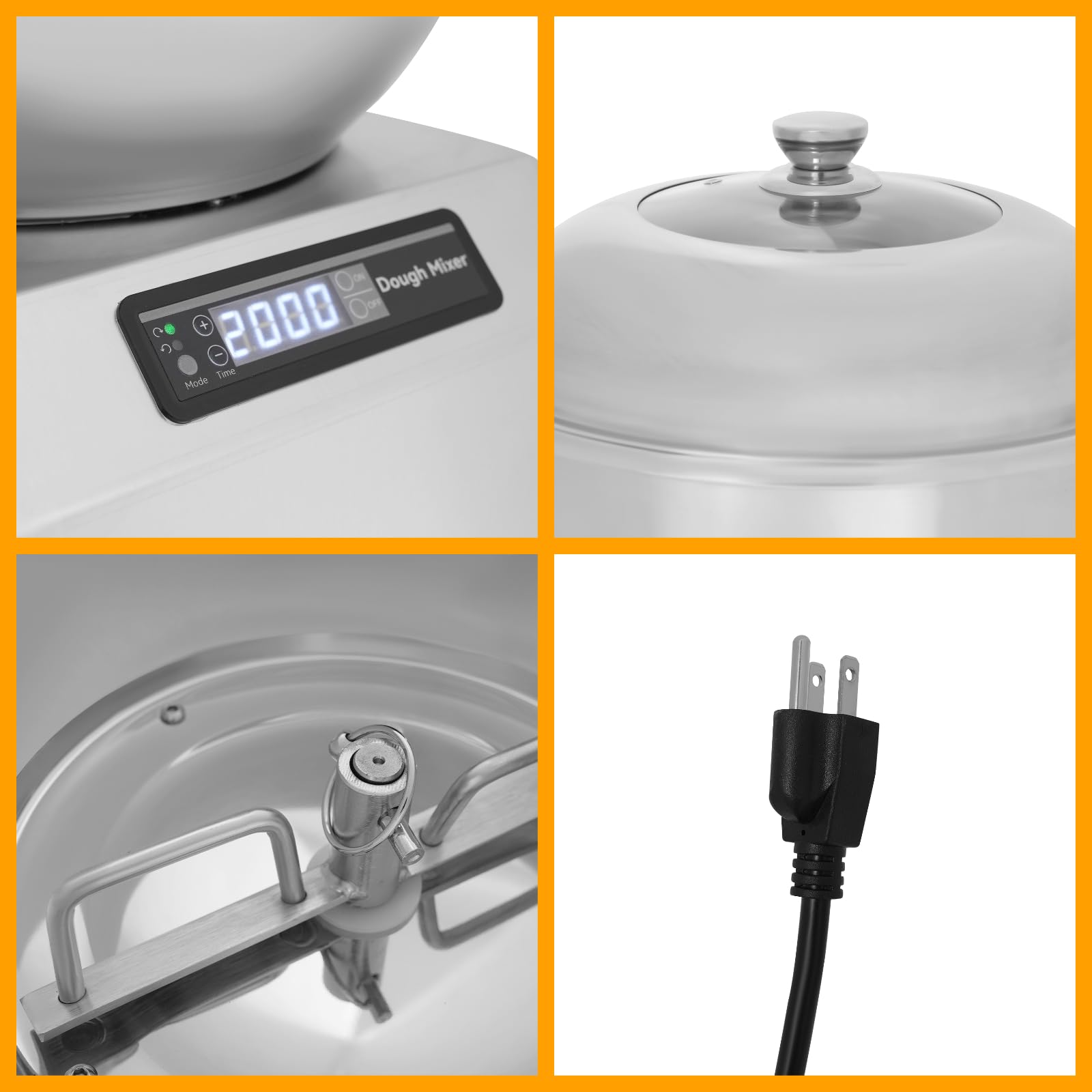1500W Commercial Food Mixer - 8kg/17.64lb Stainless Steel Dough Kneading Machine with Bi-directional Rotation (1400r/min), 1-30min Adjustable Timer - Perfect for Bakeries, Restaurants & Home Baking (11x14x17in Tabletop Flour Mixer)