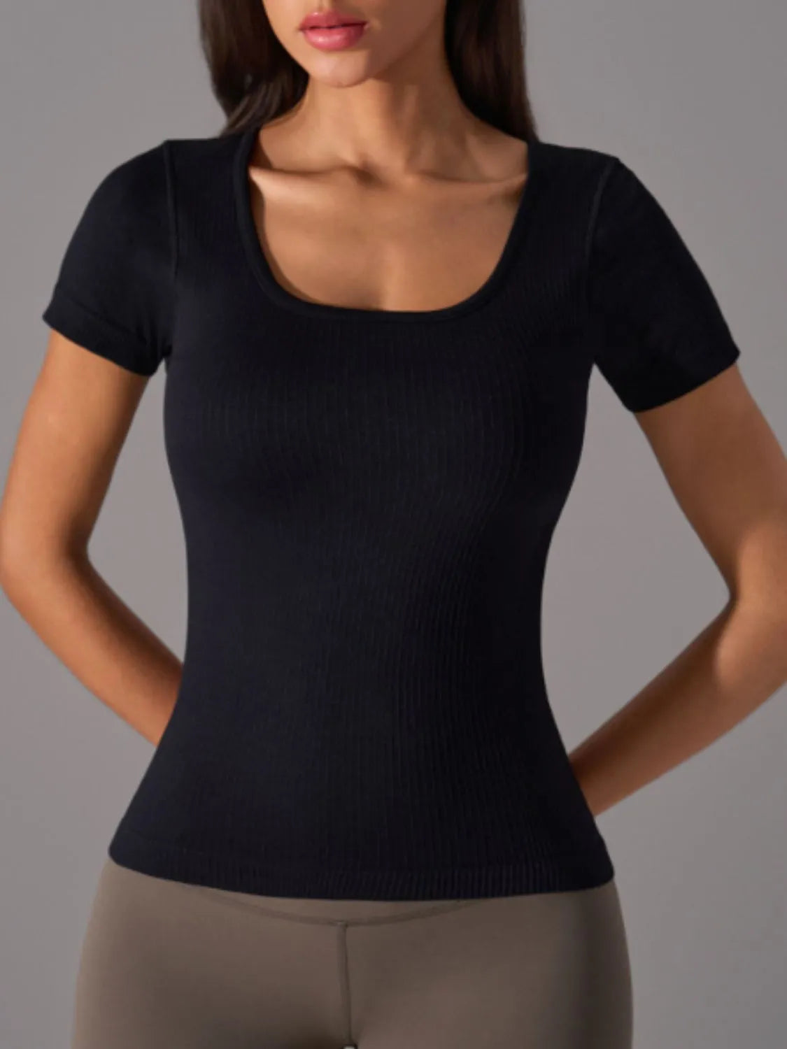 Square Neck Workout T-Shirt with Removable Chest Pads - Perfect for Yoga, Gym & Running | Breathable Activewear Top for Women