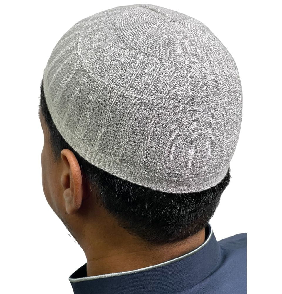 Islamic Men's Knitted Bamboo Kufi Cap - Breathable Light Grey Prayer Hat for Muslim Men | Perfect for Daily Wear, Mosque Prayer & Religious Ceremonies