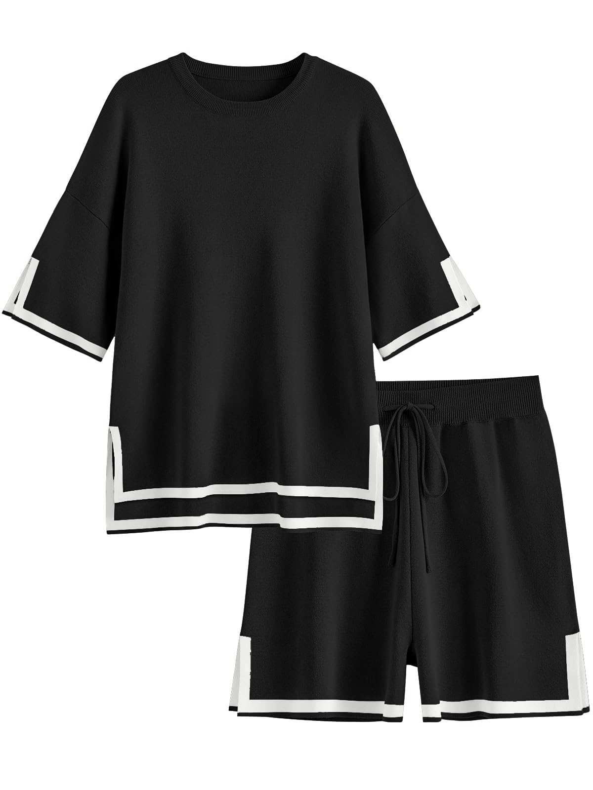 Ekouaer Women's Knit Lounge Set - 2 Piece Sweater Set with Short Sleeve Pullover Top & Comfortable Bottoms | Cozy Homewear for Relaxing, Lounging & Casual Outings