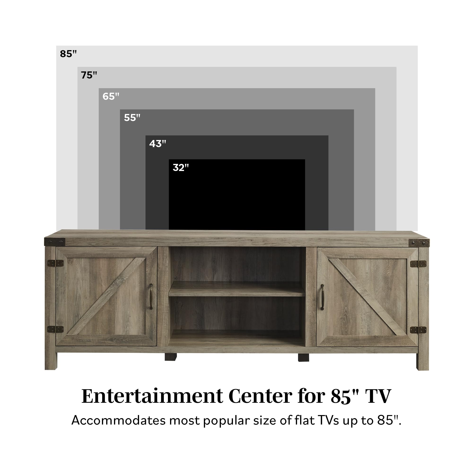 Walker Edison Georgetown Modern Farmhouse Double Barn Door TV Stand for 70-80 Inch TVs, Grey Wash - Perfect for Living Room, Home Theater & Farmhouse Style Decor
