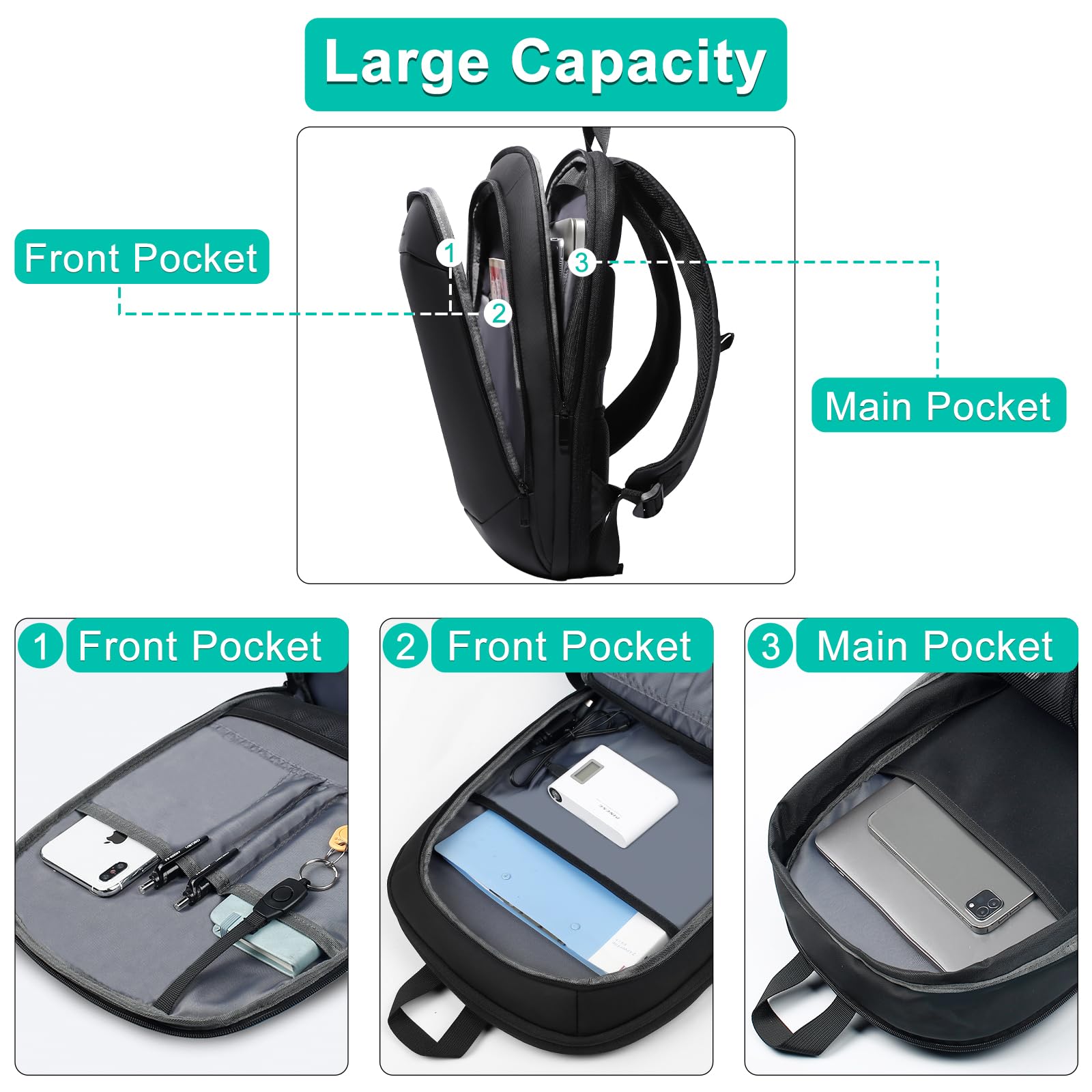 17 Inch Slim Expandable Waterproof Laptop Backpack for Men & Women - USB Charger Port, Anti-Theft Design, Lightweight Business Travel Computer Bag - Perfect for Work, College, Commuting & Daily Use
