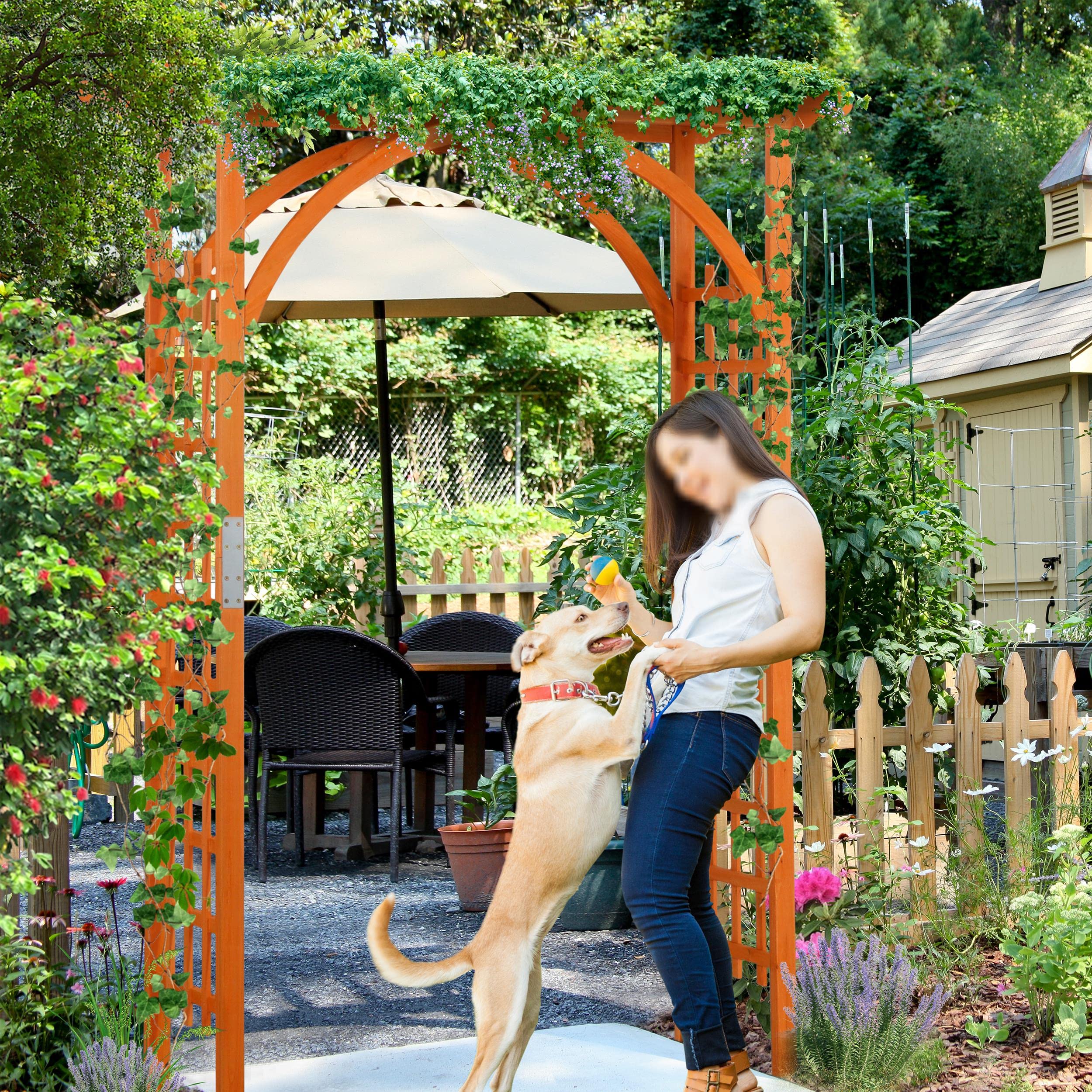 Yaheetech 7FT Wooden Garden Arch Trellis - Natural Wood Climbing Plant Support for Roses, Vines & Flowers - Perfect for Wedding Ceremony Backdrop, Patio Decor, Greenhouse & Outdoor Garden Decoration