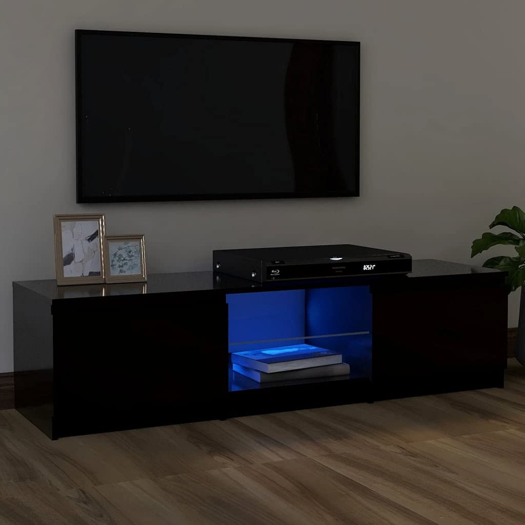 Modern Black TV Stand with LED Lights - 55 Inch Entertainment Center with Open Shelves & Doors, Stylish Media Console for Living Room - Perfect for Home Theater & Gaming Setup