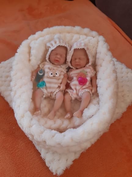 7 Inch Mini Realistic Silicone Reborn Baby Doll Twins - Handmade Full Body Stress Relief Newborn Dolls for Collectors, Gift Giving & Therapy Use