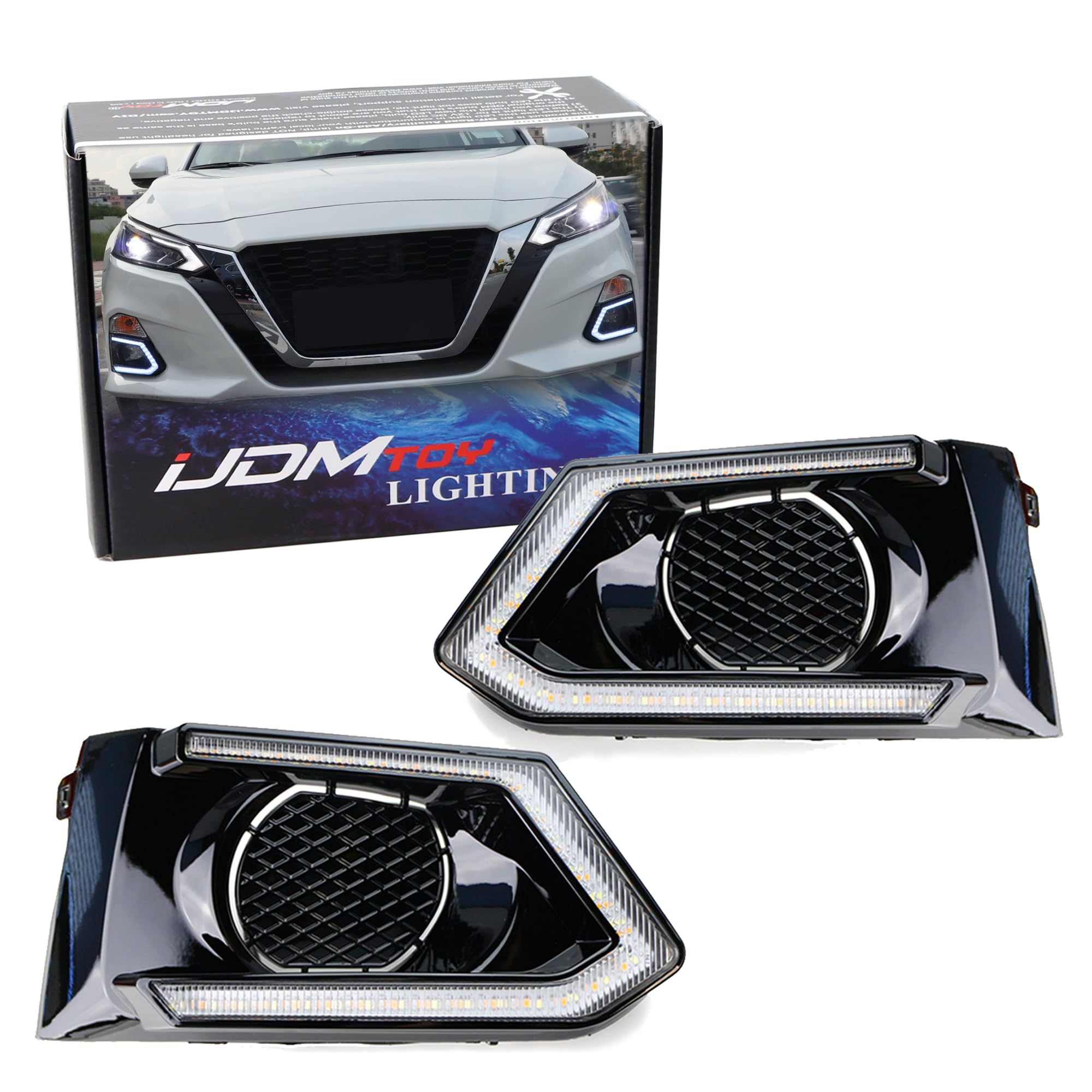 iJDMTOY OEM-Fit White/Amber Switchback LED Daytime Running Light Kit for 2019-2022 Nissan Altima - White DRL & Amber Turn Signal - Upgrade Your Car's Style & Safety for Day & Night Driving