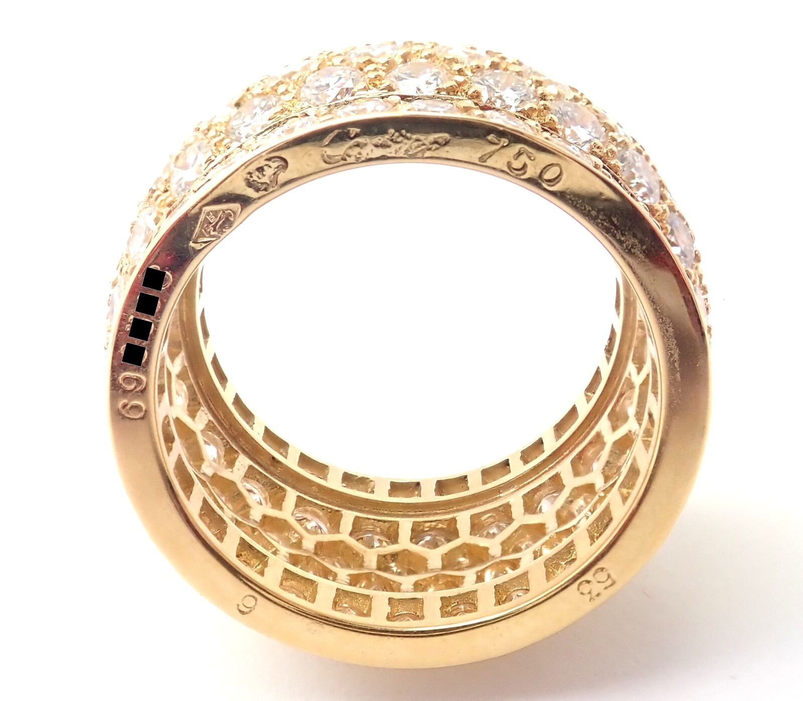 Authentic Cartier Nigeria 18k Yellow Gold Diamond Wide Band Ring Size 53 - Luxury Wedding Band & Anniversary Gift for Her