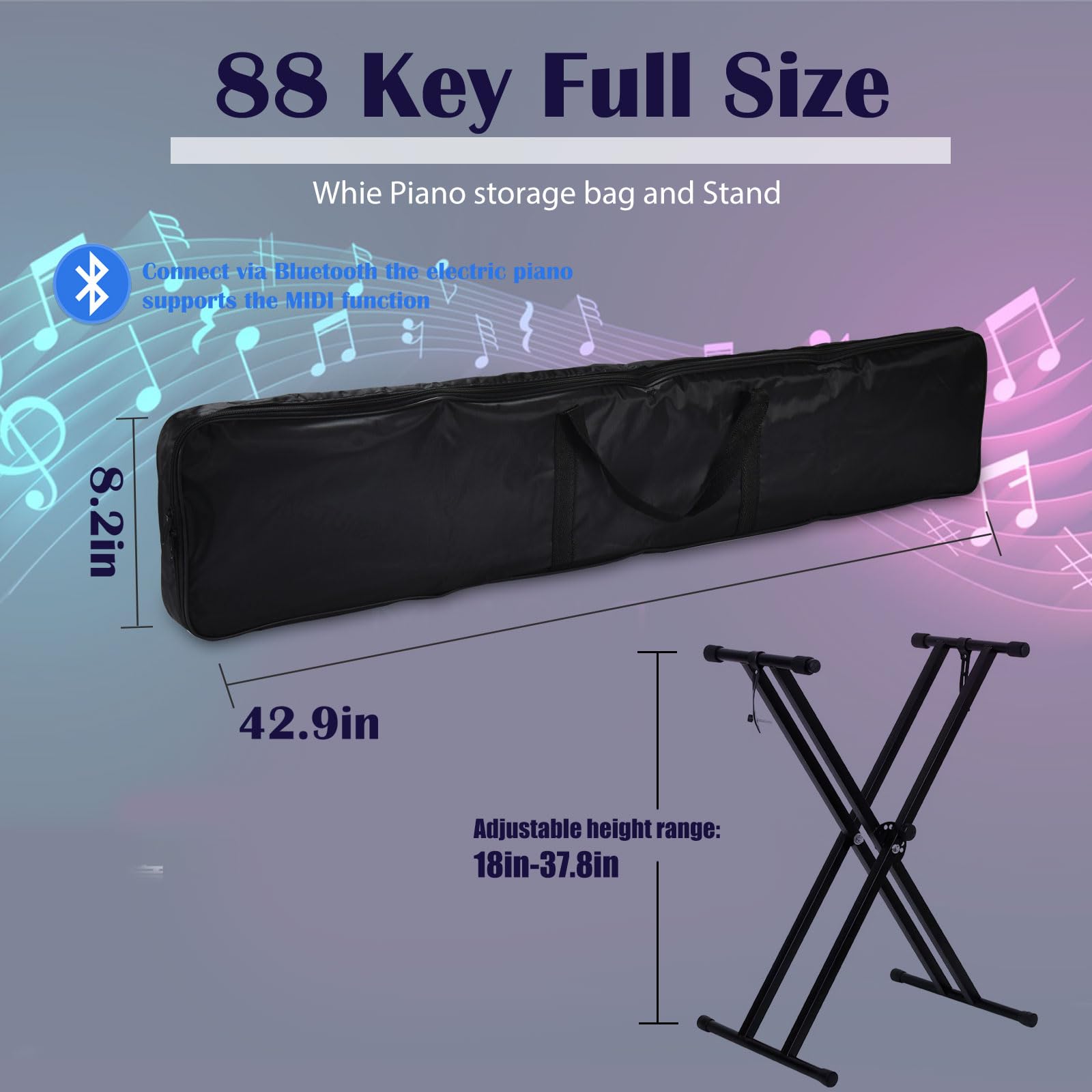 88-Key Digital Piano Keyboard with Semi-Weighted Keys - Electric Piano Set Includes Sustain Pedal, Power Adapter, Stand, Carrying Case & Headphones - Perfect for Beginners, Home Practice & Stage Performances