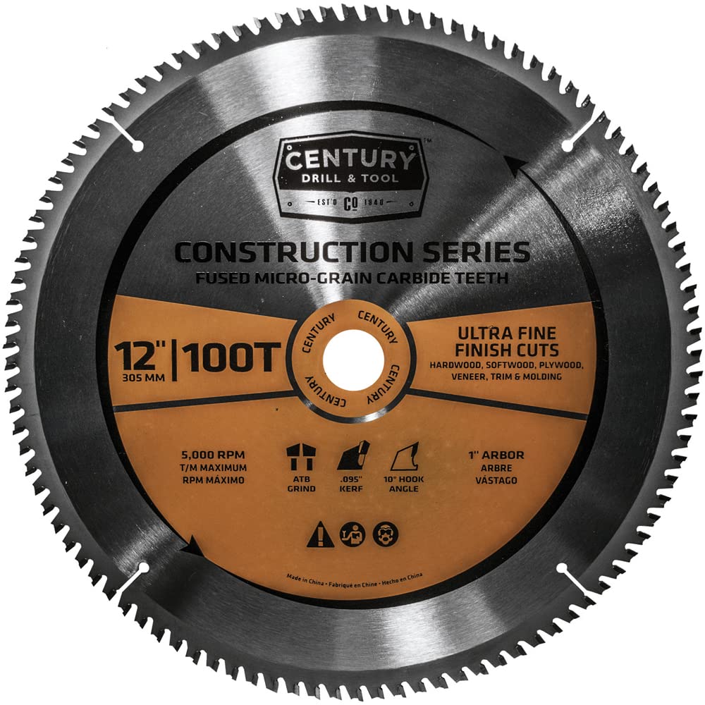 Century Drill & Tool 10245 12-Inch 180T Construction Circular Saw Blade with Durable C3 Carbide Teeth | Heat Vents for Cooler Cuts | Low Vibration & Precision Cutting | Ideal for Woodworking, Framing, and DIY Projects