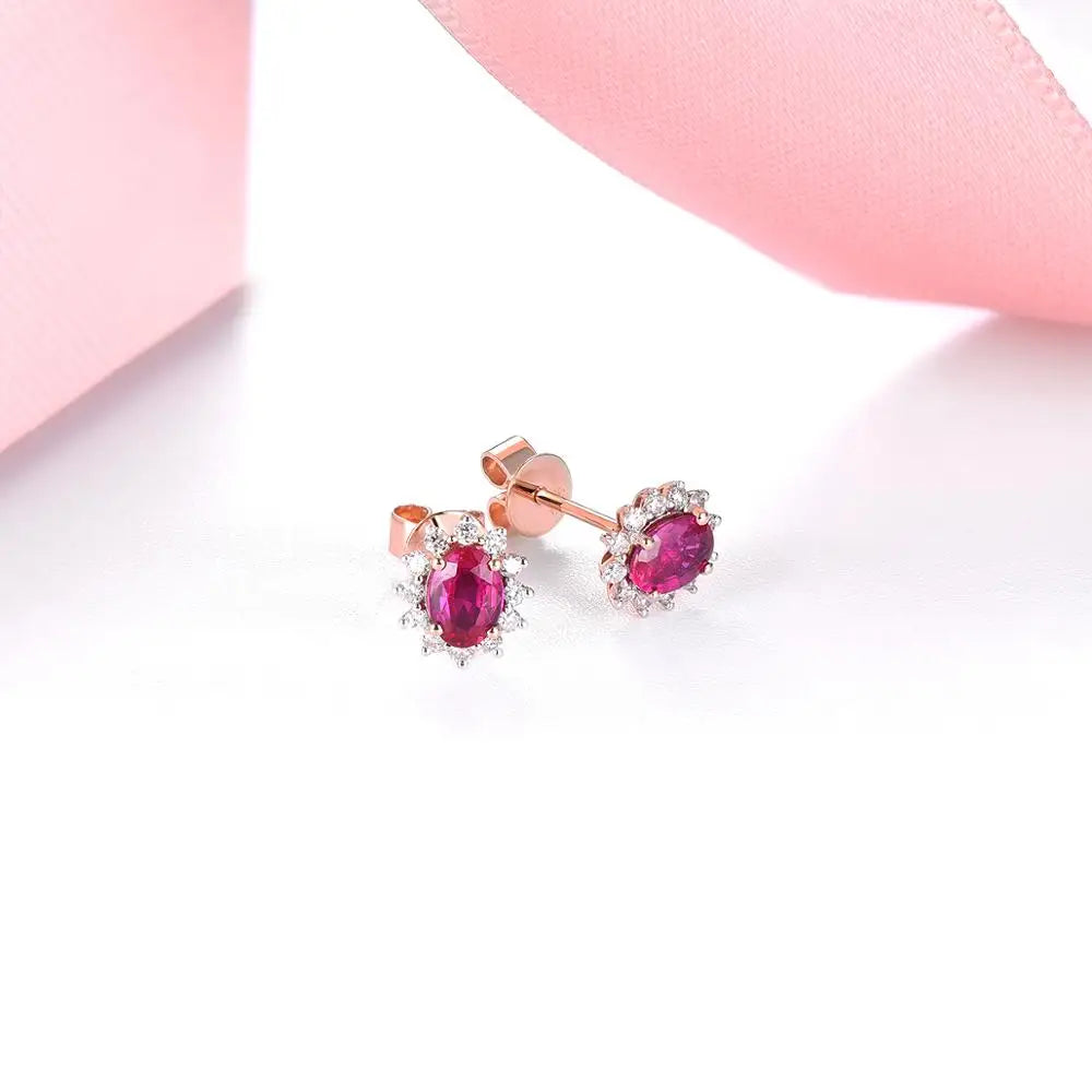 Natural Ruby and Diamond Sunflower Stud Earrings - 14K Rose Gold Fine Jewelry Gift for Women, Bridesmaids, Anniversary, Birthday | Elegant Everyday Wear & Special Occasions