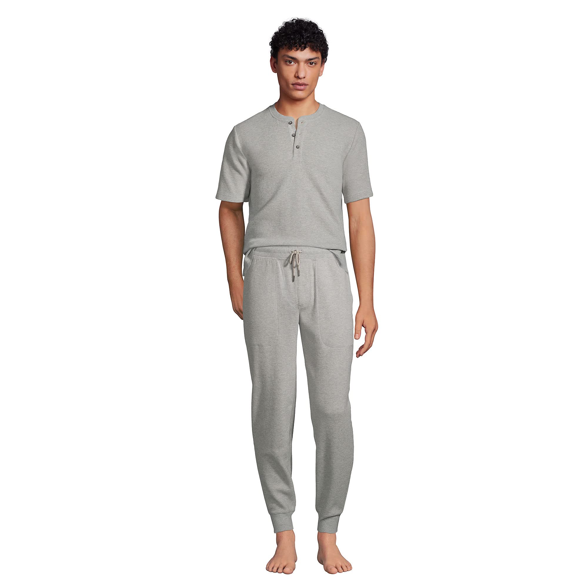 Lands' End Men's Waffle Jogger Pajama Pants - Soft & Comfortable Sleepwear for Lounging, Relaxing & Travel