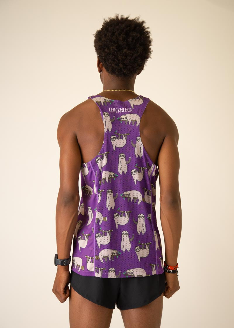Men's Sloth Print Performance Singlet - Breathable & Moisture-Wicking Workout Tank Top for Gym, Running & Athletic Training