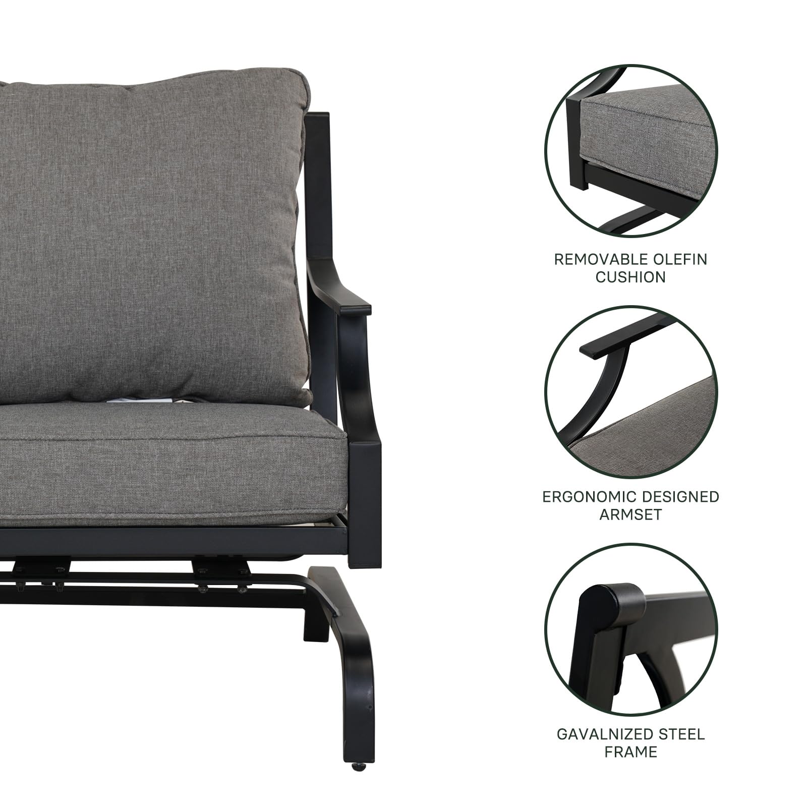 3-Piece Outdoor Rocking Patio Chair Set with Coffee Table & Cushions - Modern Grey Furniture for Lawn, Porch & Backyard Relaxation | Durable Weather-Resistant Wicker Design for Garden, Deck & Poolside Use