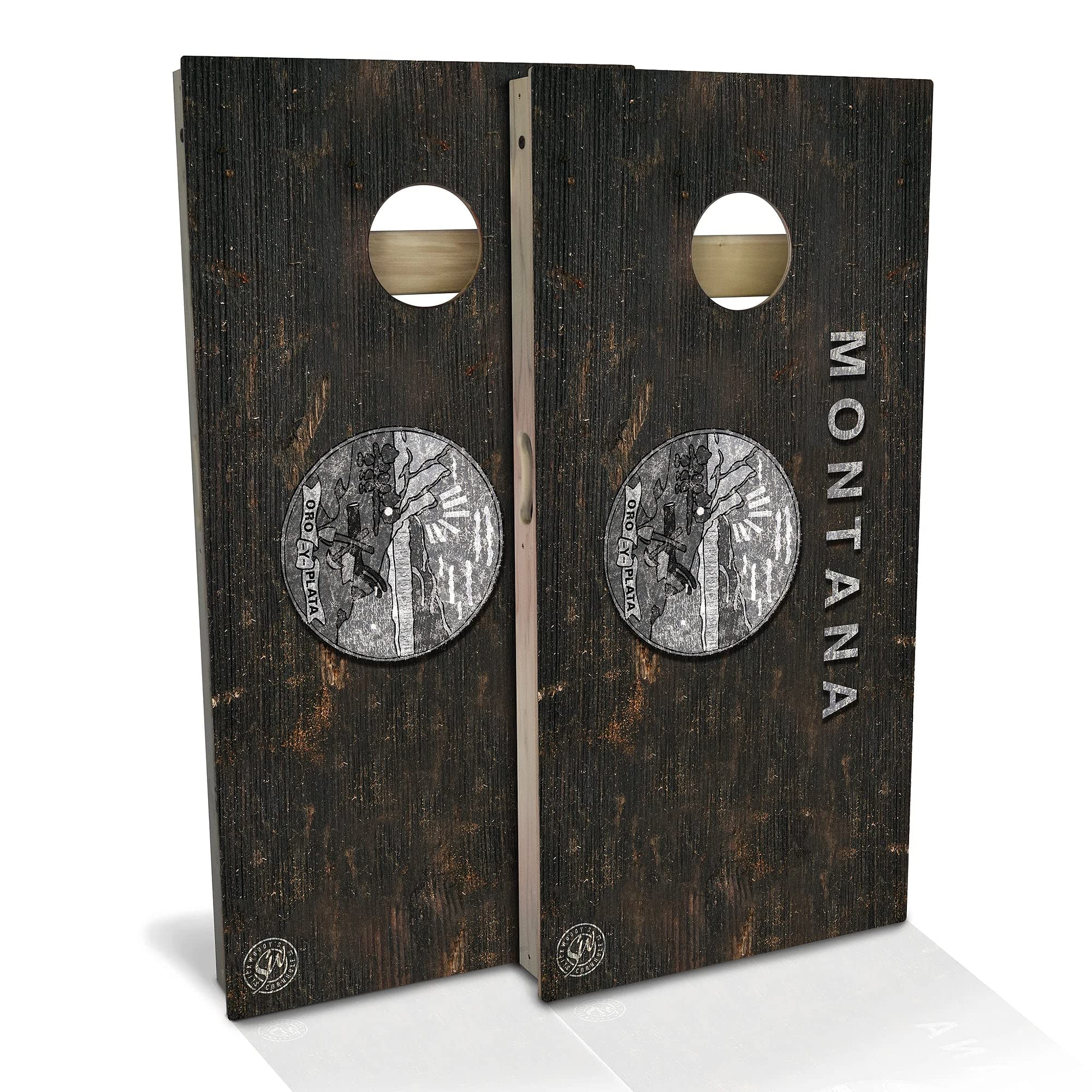 Montana Flag Rustic Cornhole Board Set - 2 Boards & 8 Bags - Custom Size & Accessories - Perfect for Backyard Parties, Tailgating & Outdoor Games