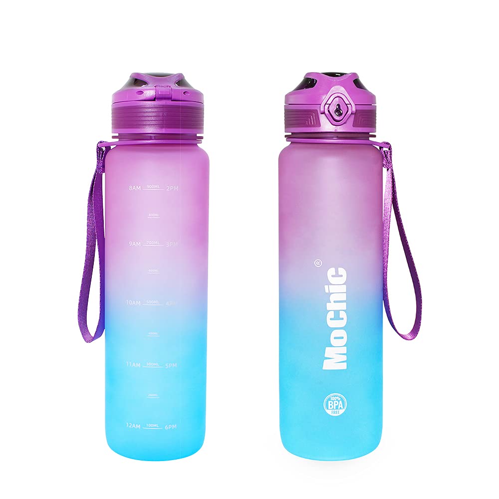 32oz Motivational Water Bottle with Time Marker & Removable Strainer - BPA Free, Leakproof, Fast Flow Sports Water Bottle for Fitness, Gym, Hiking & Outdoor Activities (Gradient Purple) - Stay Hydrated During Workouts & Daily Life