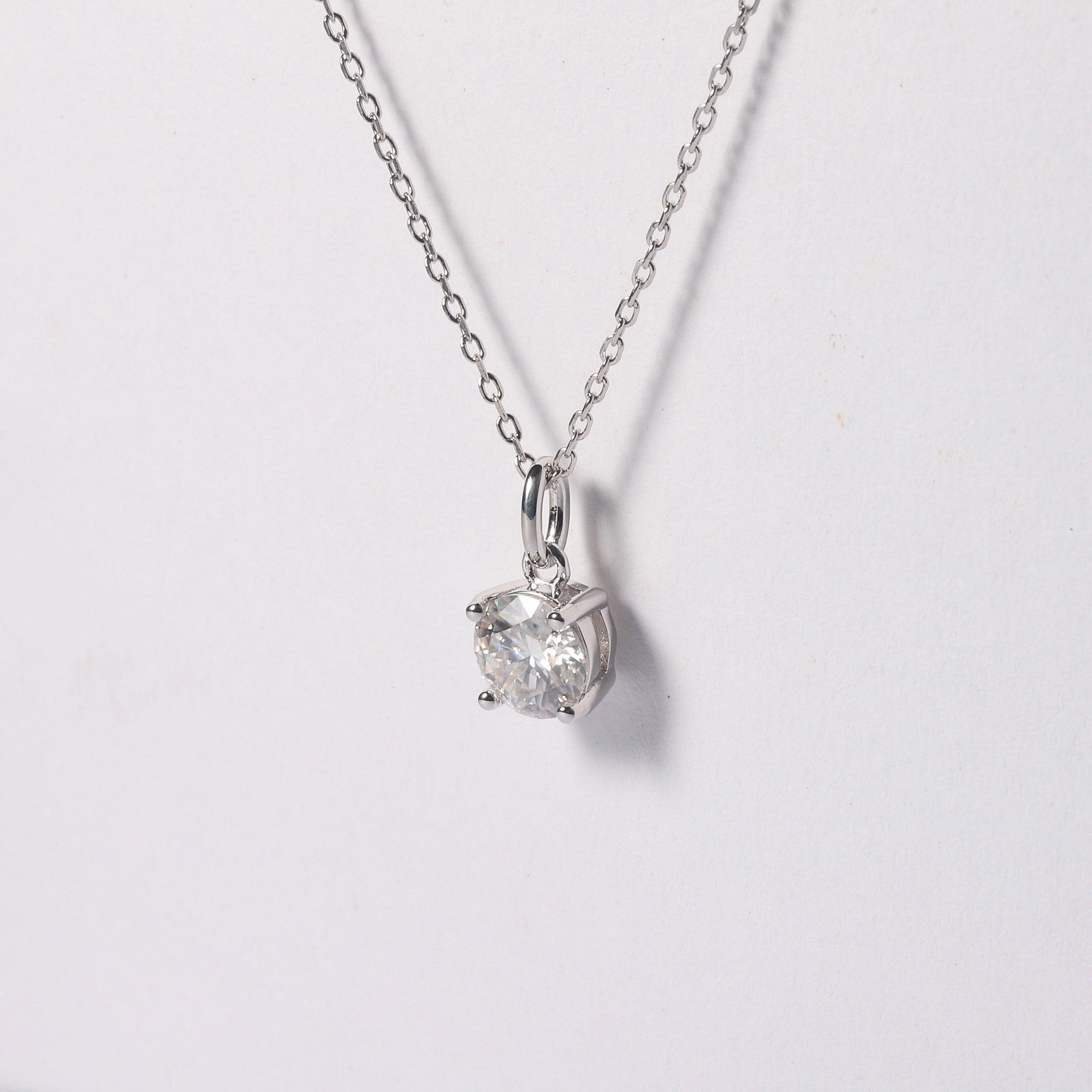 White Moissanite Solitaire Necklace for Women - Elegant 925 Sterling Silver Pendant Necklace for Wedding, Anniversary & Special Occasions