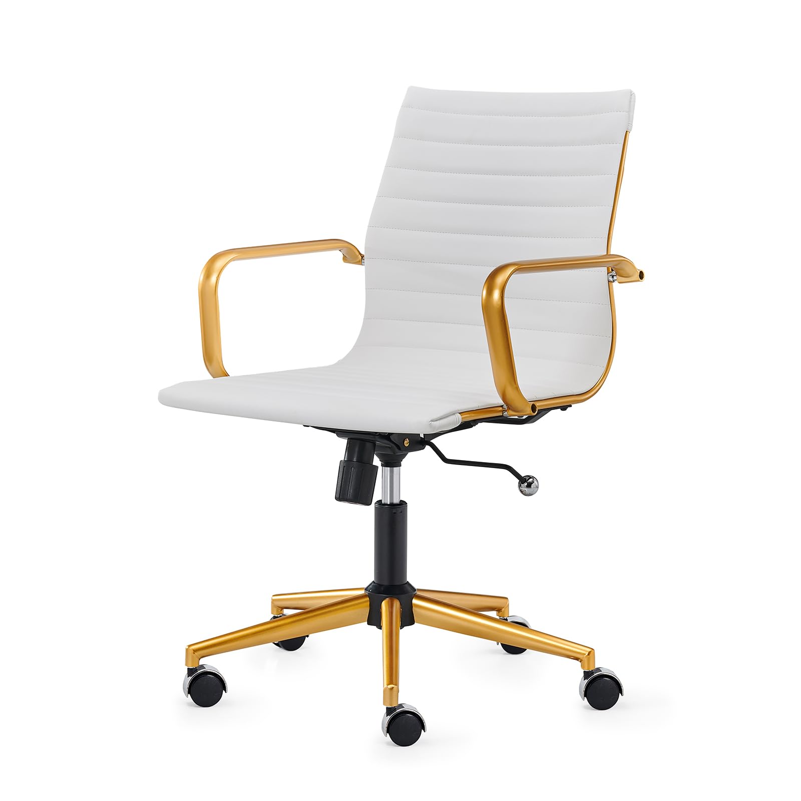 Ergonomic Computer Chair with Adjustable Swivel - White & Gold Office Desk Chair for Home & Work - Comfortable Support for Long Hours - Perfect for Gaming, Remote Work & Study Sessions