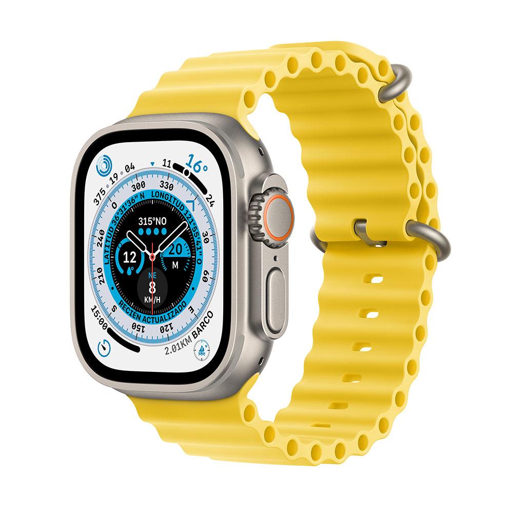Apple Watch Ultra (GPS + Cellular) 49mm Titanium Case with Yellow Ocean Band - Perfect for Outdoor Adventures, Swimming & Fitness Tracking