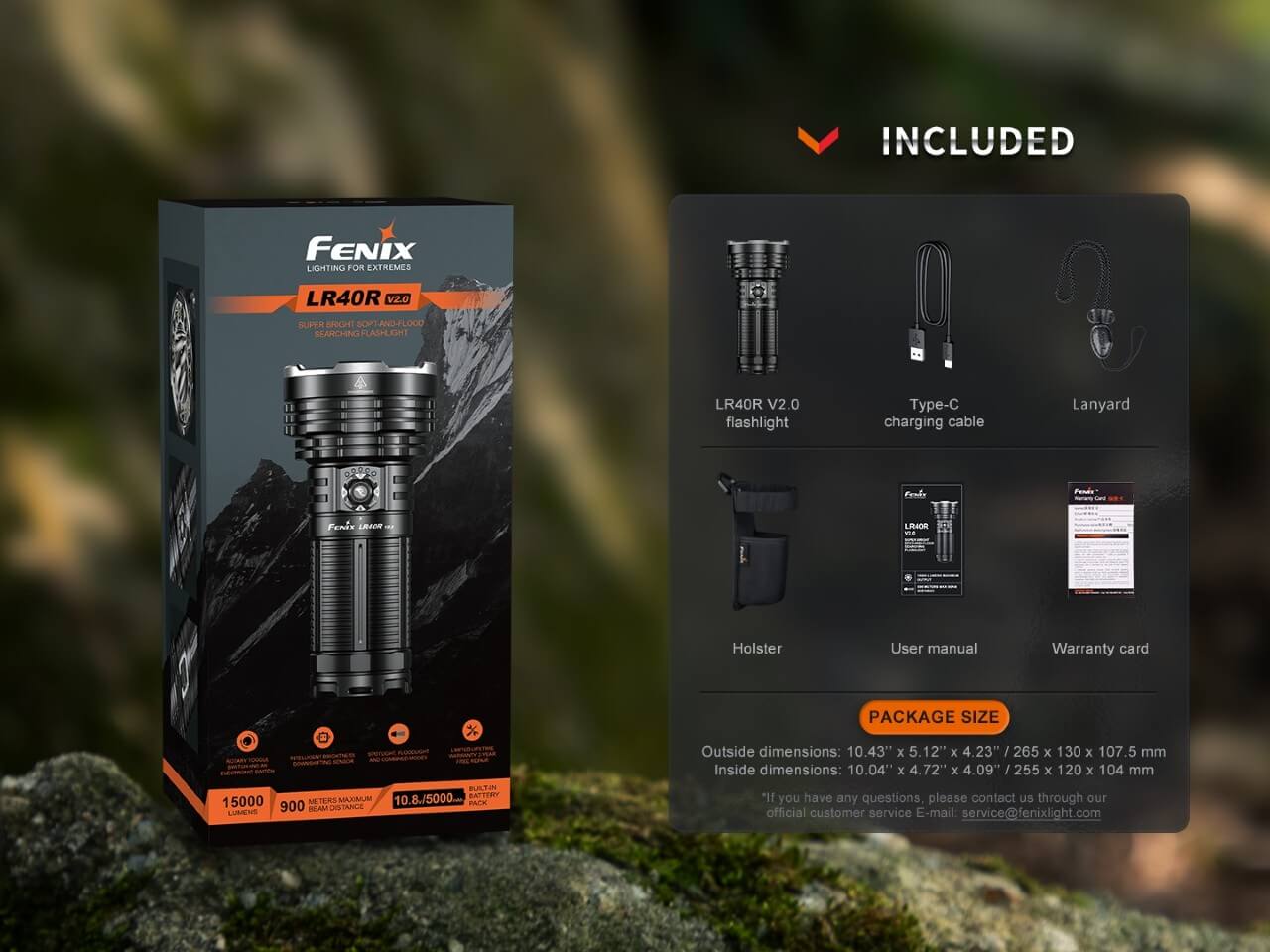 Fenix LR40R V2.0 Rechargeable LED Flashlight - 10000 Lumens Super Bright, Waterproof Search Light for Outdoor Camping, Hiking, Emergency & Night Fishing