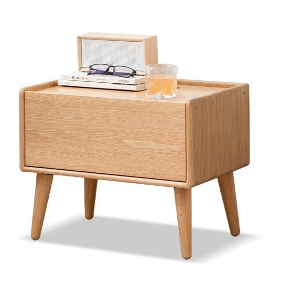 Solid Oak Wood Nightstand with Built-in USB Outlet - Perfect for Bedroom, Living Room, or Office Use