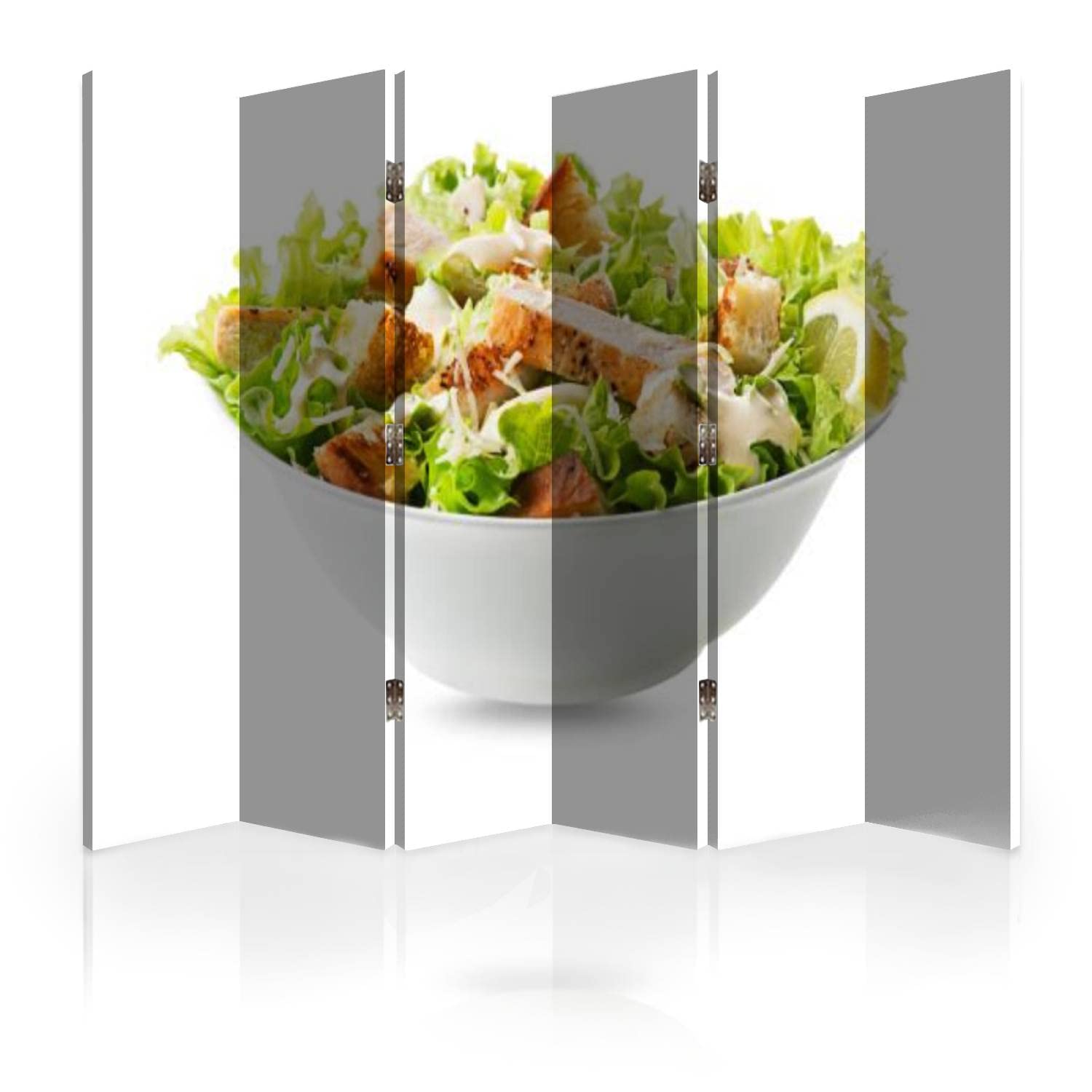 6-Panel Folding Room Divider Screen - Privacy Partition Wall Separator for Home & Office | Canvas Room Decor for Living Room, Bedroom, Dorm | Caesar Salad & Grilled Chicken Croutons Bread Design