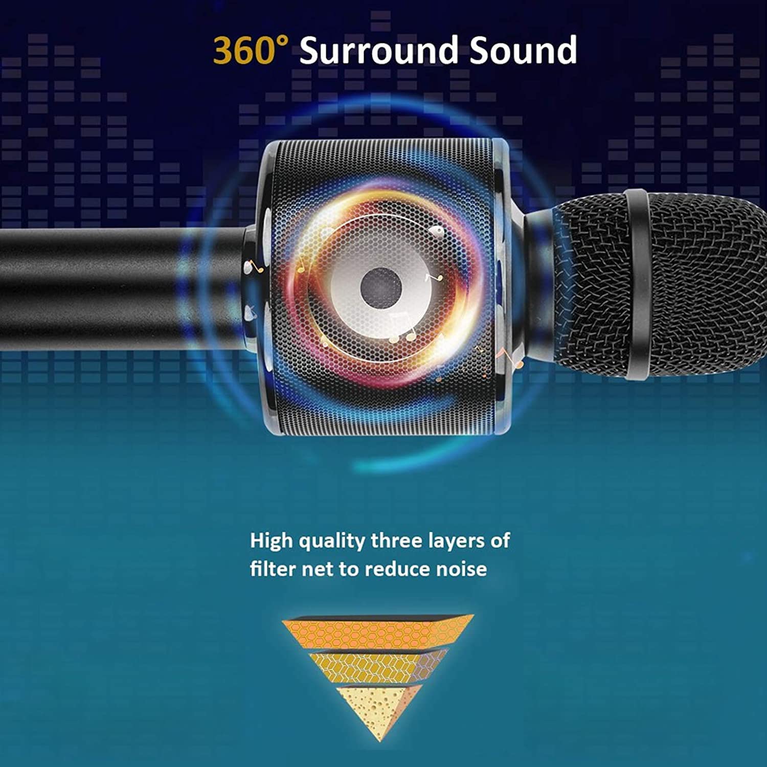 BONAOK Wireless Bluetooth Karaoke Microphone - Portable 3-in-1 Handheld Karaoke Mic with Speaker for iPhone, Android & Smartphones | Perfect for Home Parties, Birthday Celebrations & Singing Practice (Black)